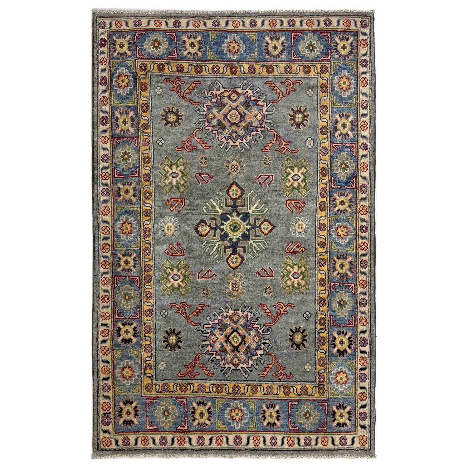 Gray Color Kazak Rug 3' 2" x 5' 1" ft / 97 x 154 cm - No. R37518