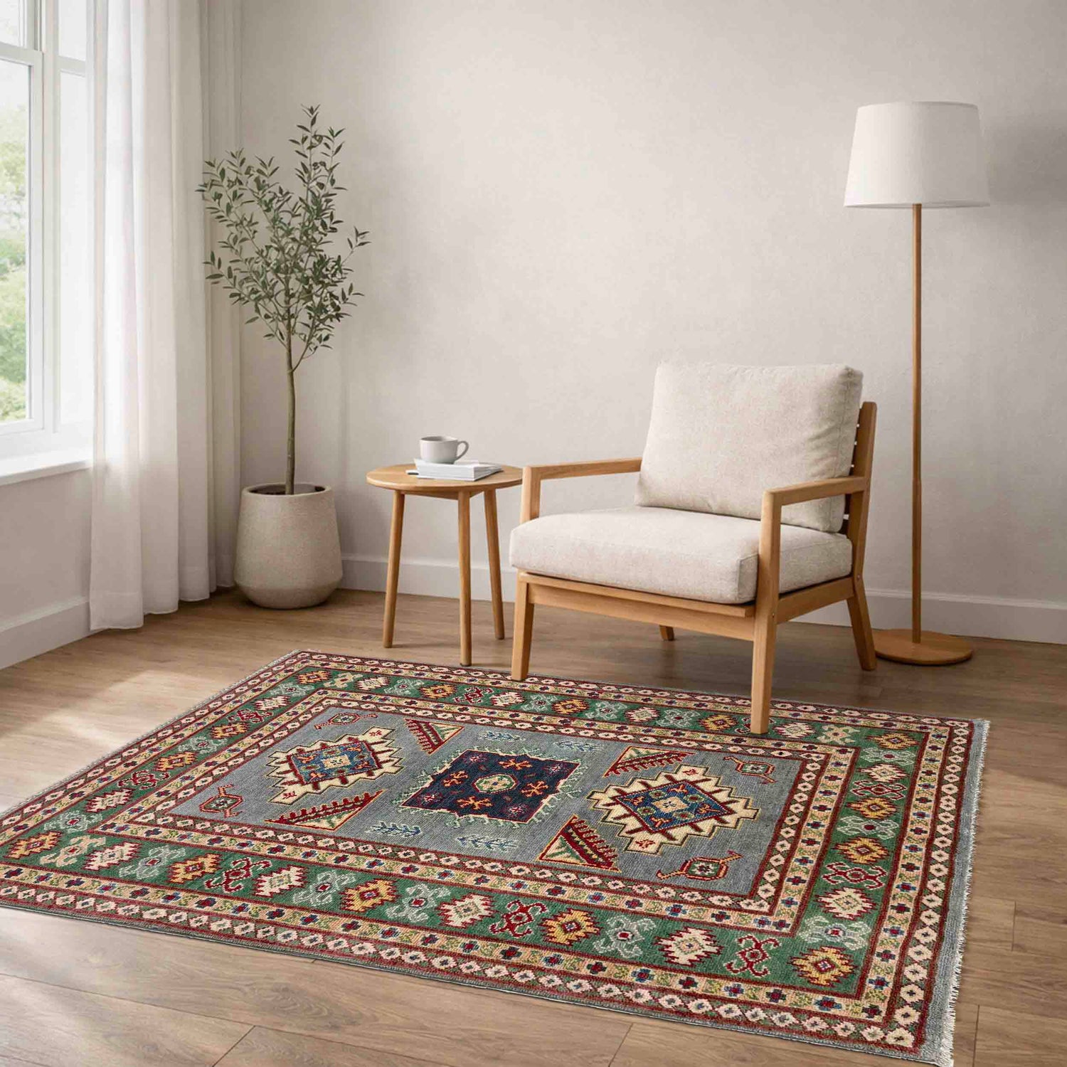 Hand Knotted Kazak Oriental Rug 3' 3" x 4' 9" ft / 100 x 146 cm - No. R37519