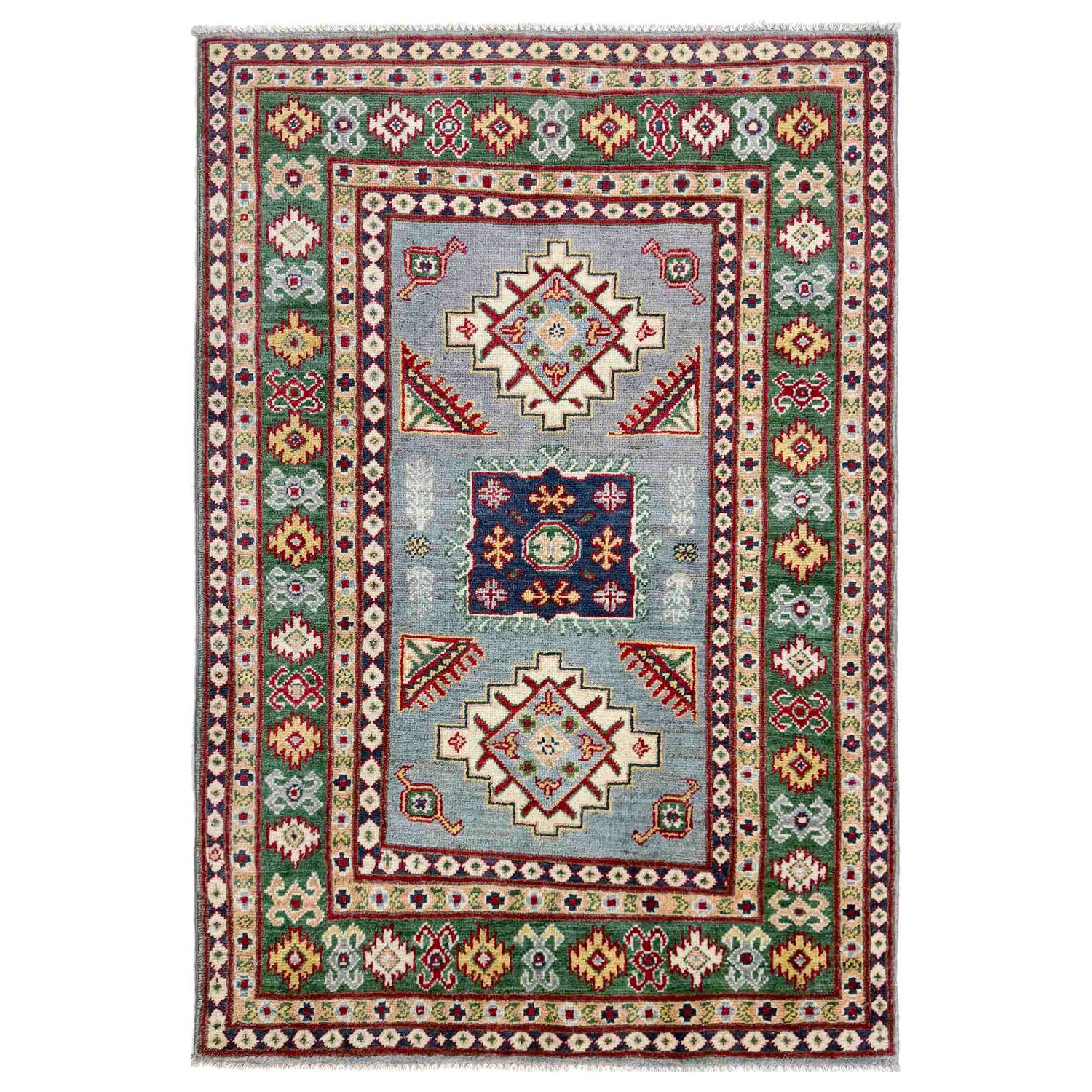 Handmade Kazak Area Rug 3' 2" x 5' 0" ft / 96 x 153 cm - No. R37522