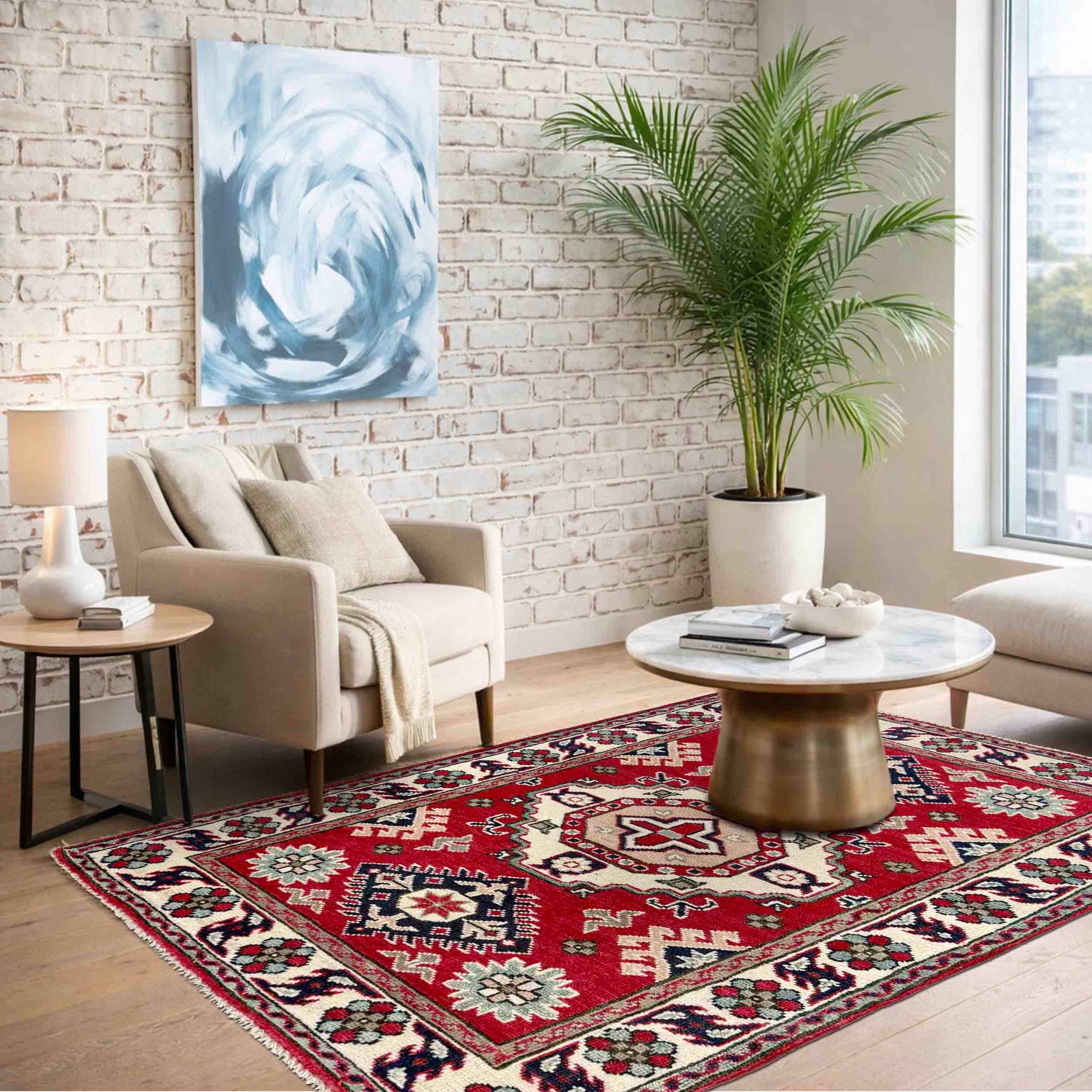 Red Color Kazak Rug 2' 7" x 4' 1" ft / 80 x 124 cm - No. R37544