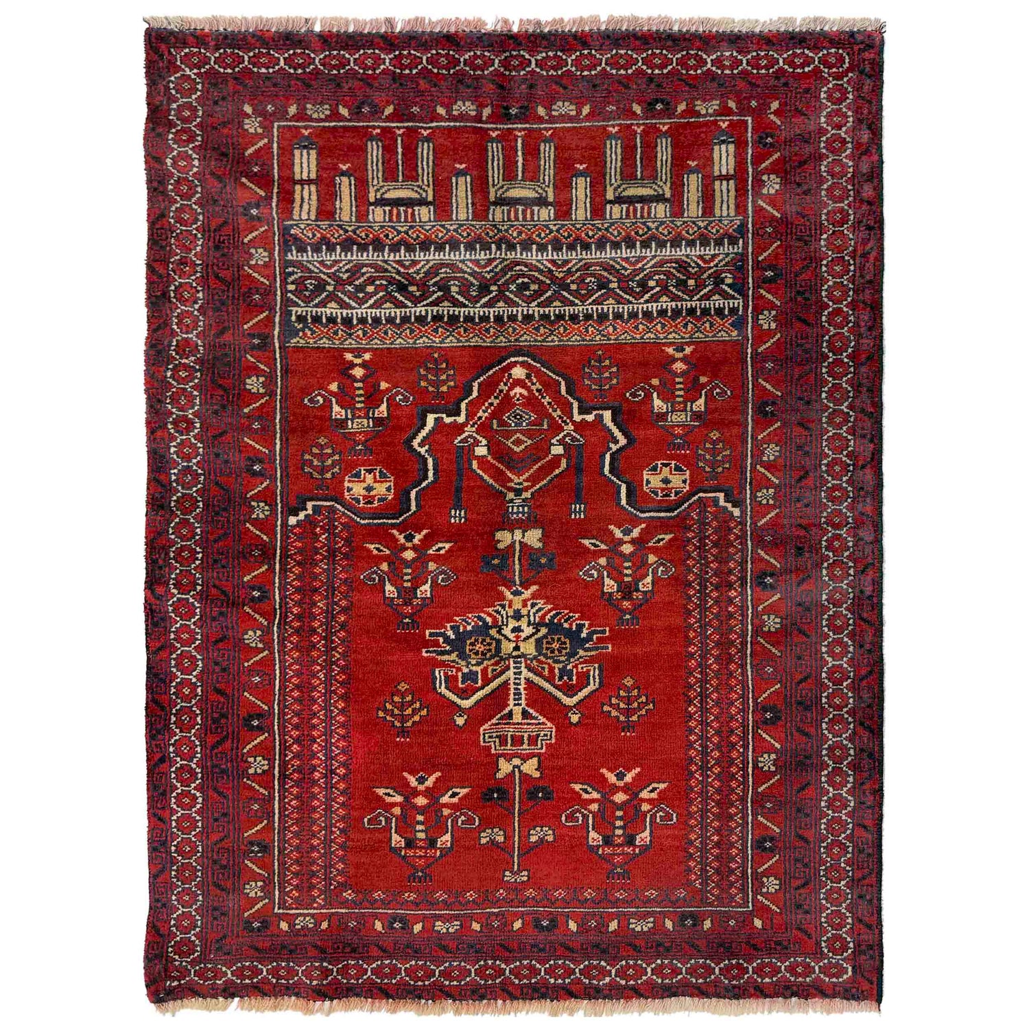 Handmade Prayer Rug 2' 10" x 4' 2" ft / 86 x 126 cm - No. R37600