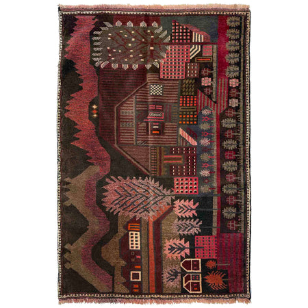 Handmade Picture Area Rug 2' 11" x 4' 6" ft / 88 x 136 cm - No. R37604