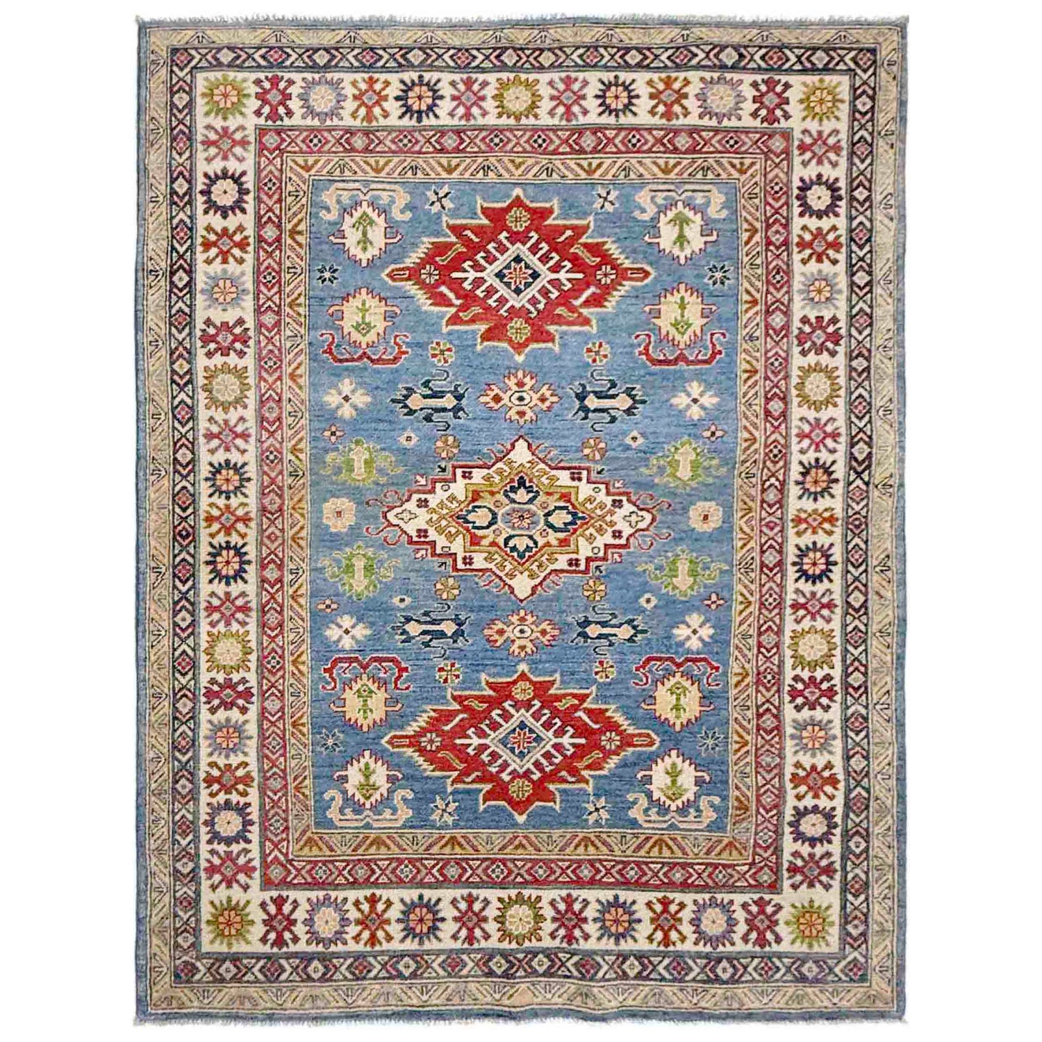 Handmade Kazak Area Rug 4' 10" x 6' 8" ft / 148 x 202 cm - No.R37614