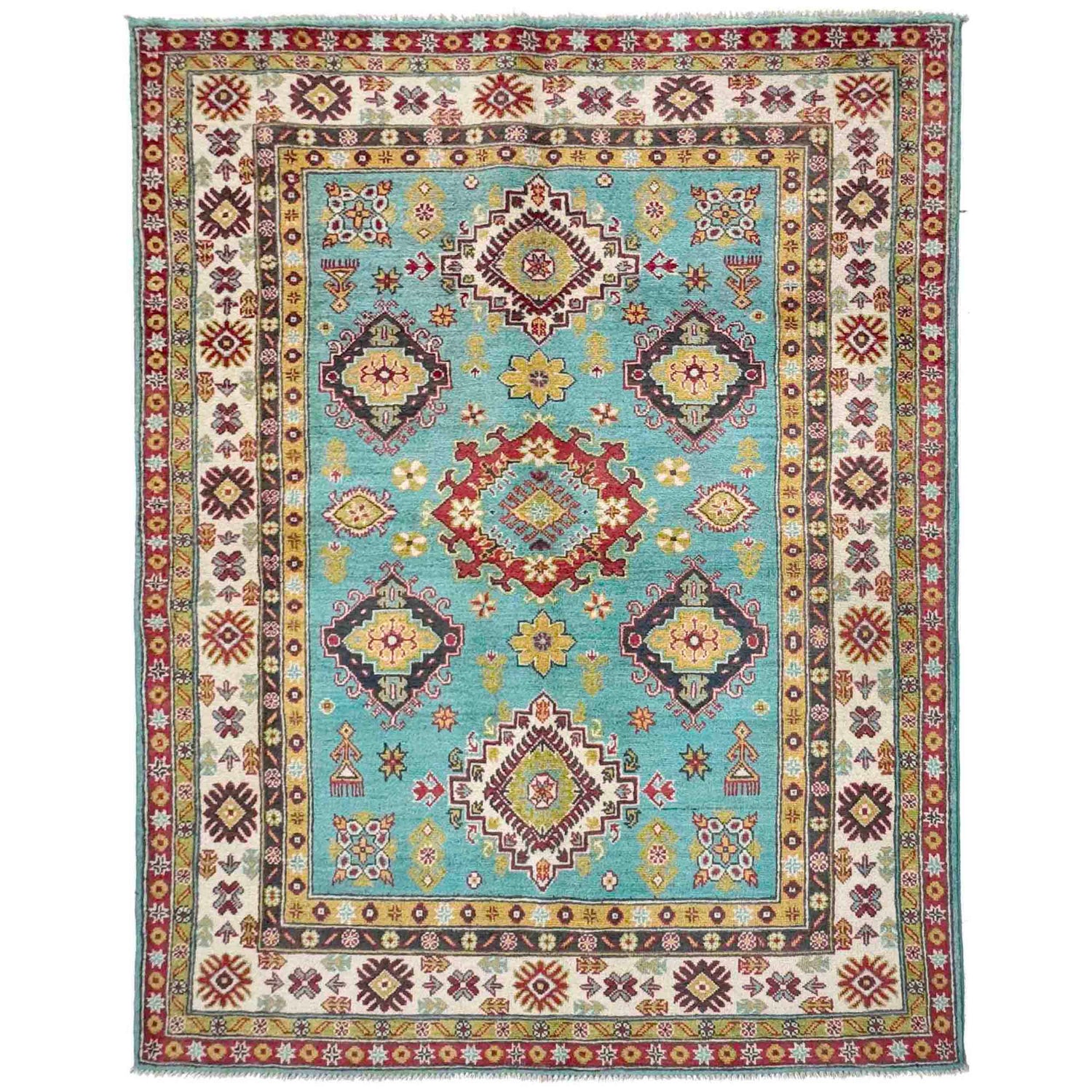 Hand knotted Kazak Carpet 4' 8" x 6' 2" ft / 143 x 188 cm - No. R37615