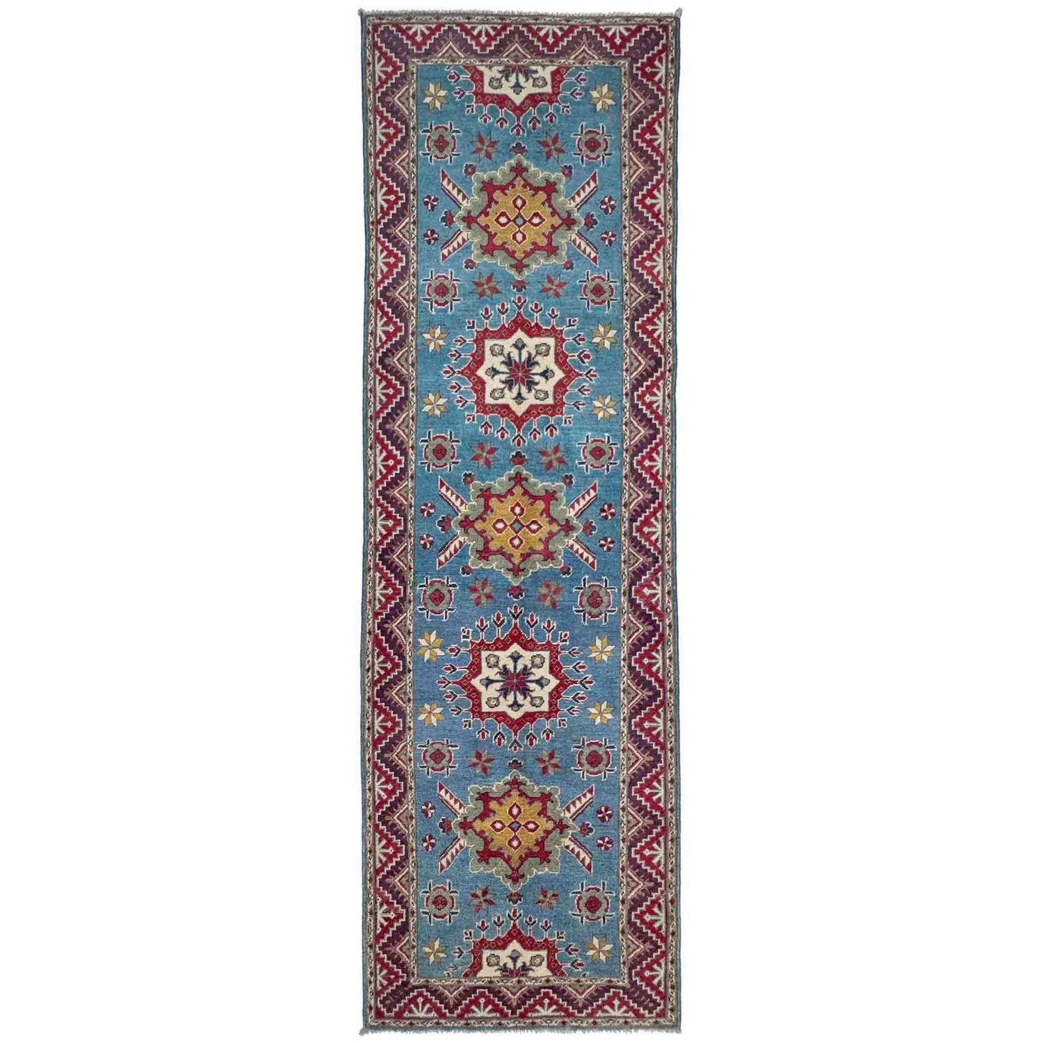 Hand Knotted Kazak Oriental Runner Rug 3' 1" x 9' 6" ft / 95 x 290 cm - No. R37618