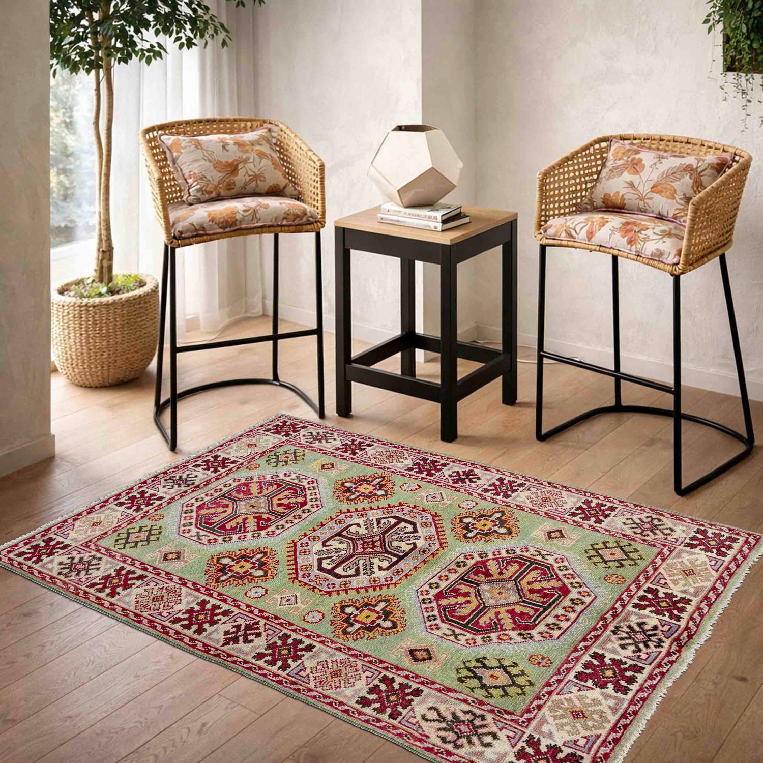 Hand Knotted Kazak Oriental Rug 3' 6" x 4' 9" ft / 107 x 146 cm - No. R37620