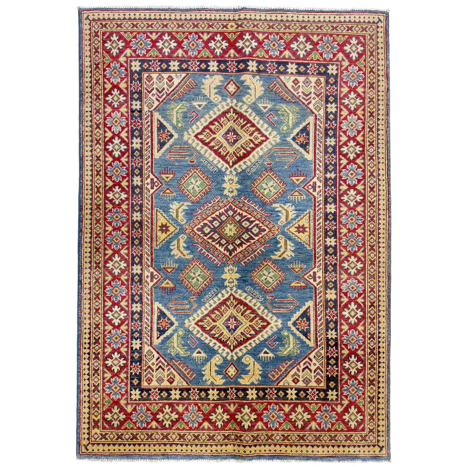 Hand knotted Kazak Carpet 4' 2" x 5' 11" ft / 127 x 181 cm - No. R37621