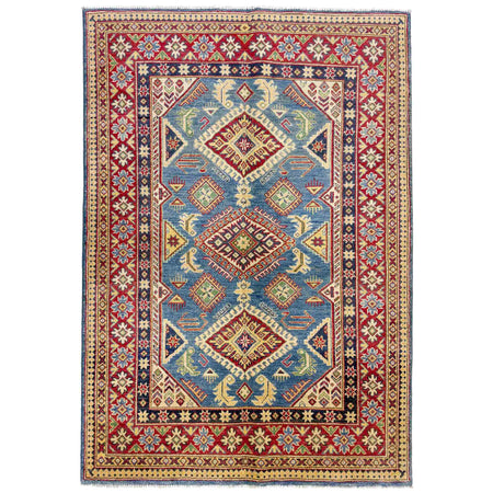 Hand knotted Kazak Carpet 4' 2" x 5' 11" ft / 127 x 181 cm - No. R37621