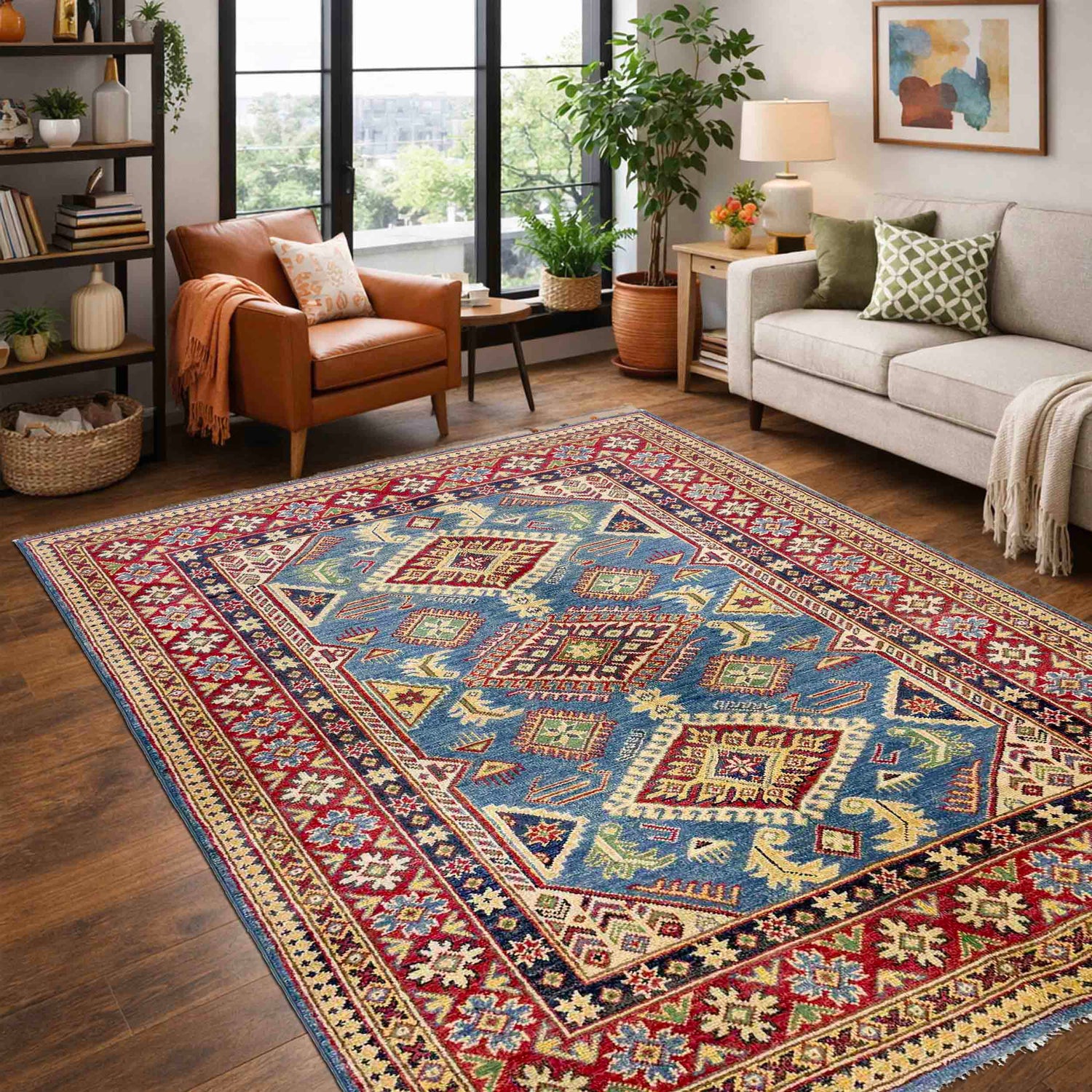 Hand knotted Kazak Carpet 4' 2" x 5' 11" ft / 127 x 181 cm - No. R37621