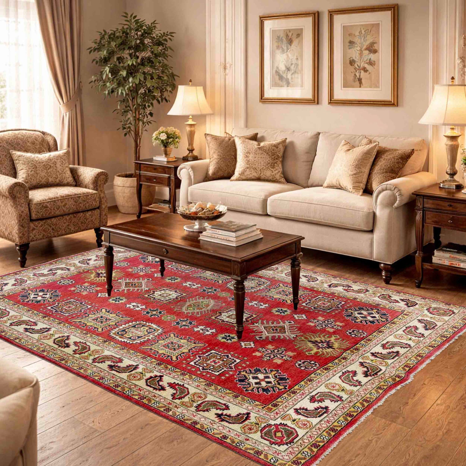 Handmade Kazak Area Rug 4' 11" x 6' 4" ft / 149 x 193 cm - No. R37629