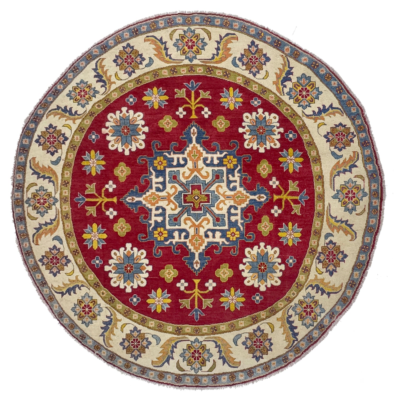 Hand Knotted Round Kazak Oriental Rug 7' 10" x 7' 7" ft / 238 x 201 cm - No. R37630