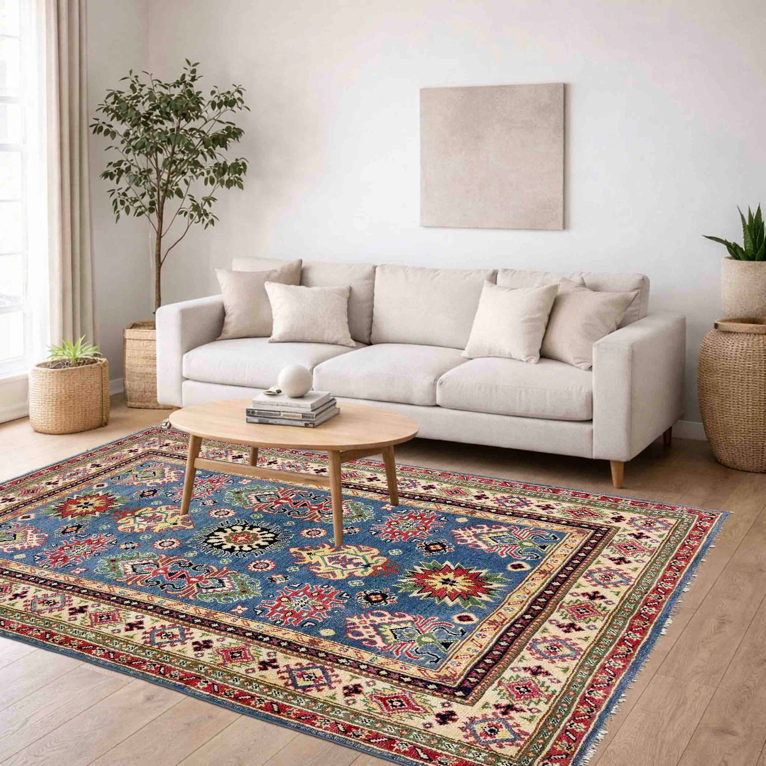 Handmade Kazak Area Rug 4' 0" x 6' 1" ft / 122 x 186 cm - No. R37631