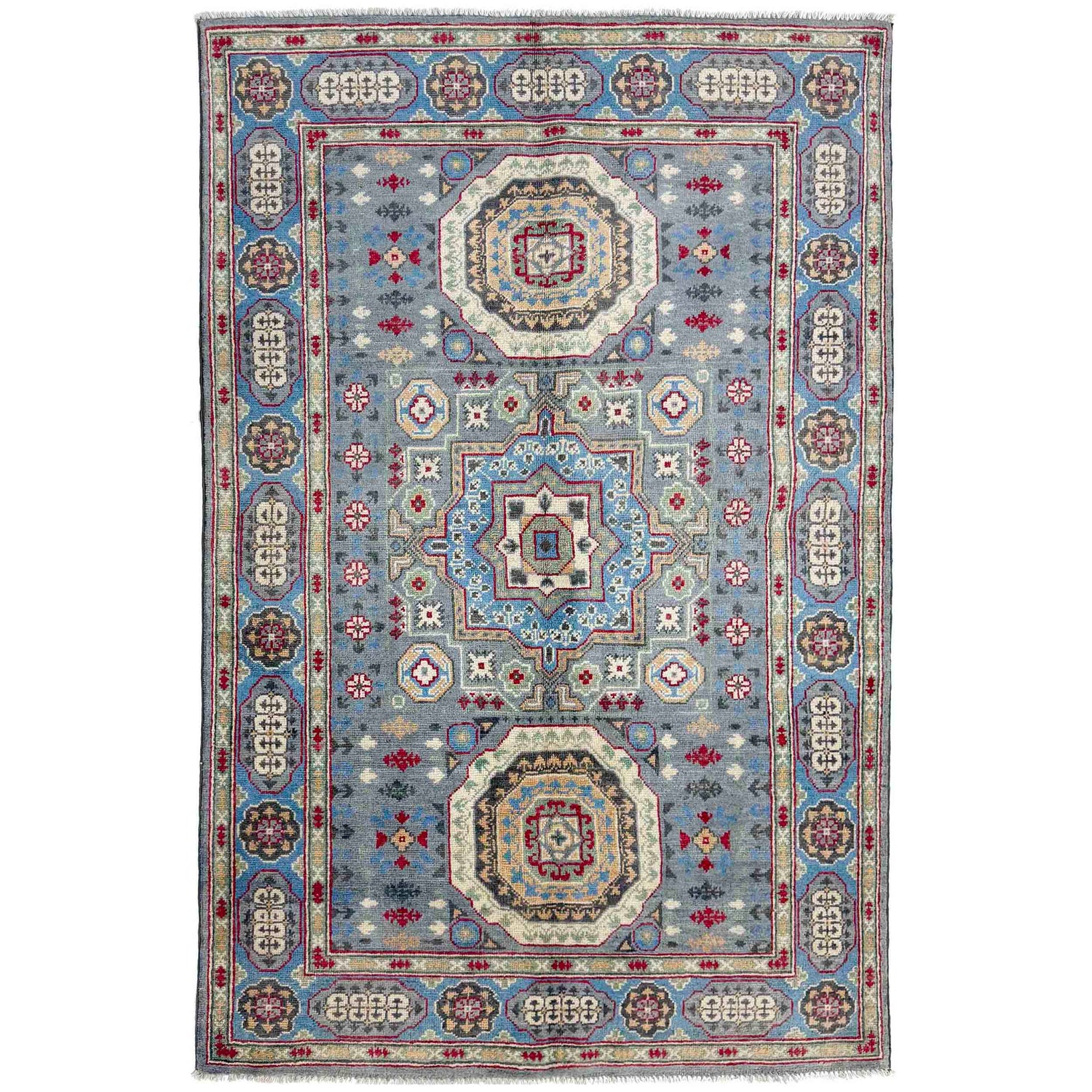 Gray Color Kazak Rug 3' 11" x 5' 11" ft / 120 x 180 cm - No. R37632