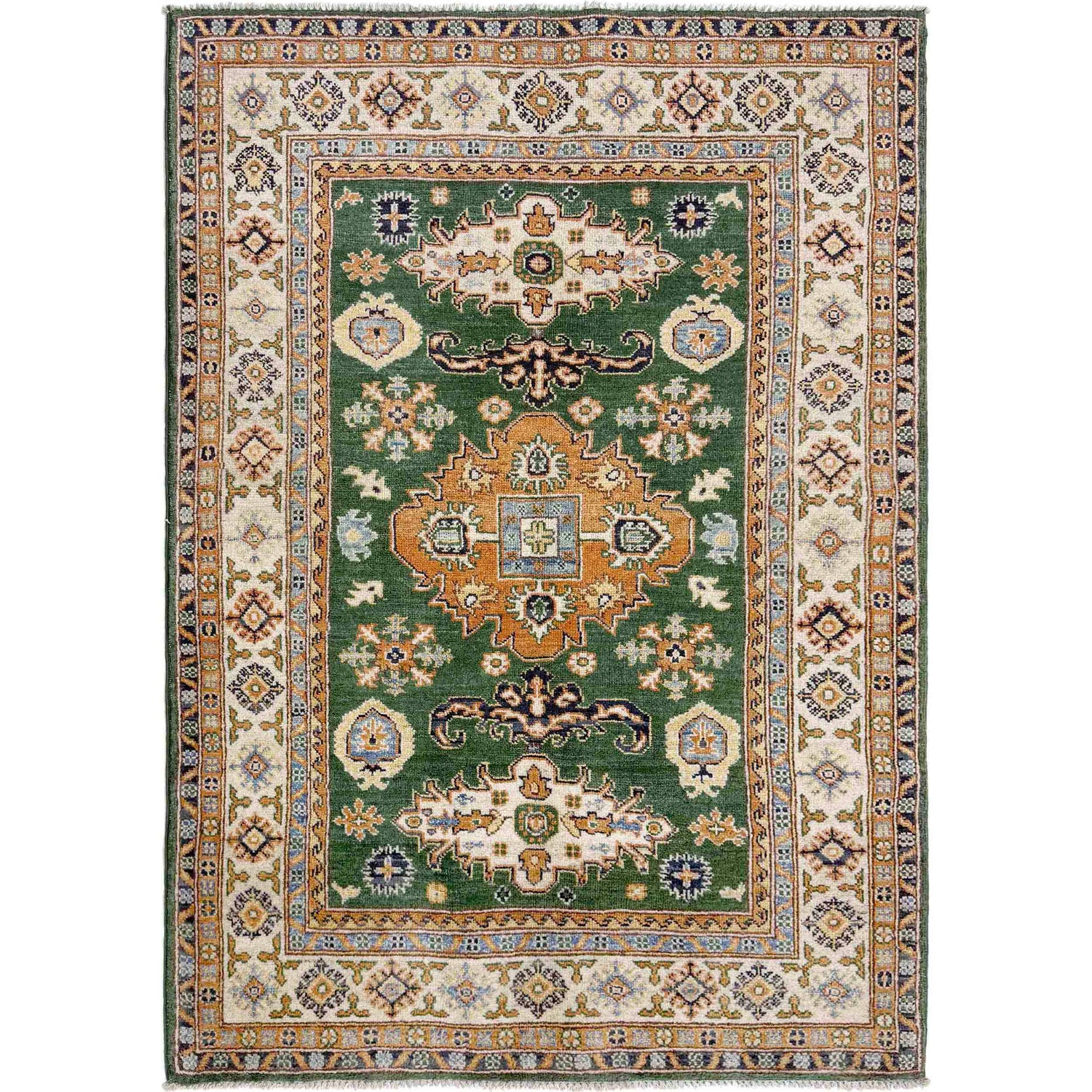Hand Knotted Kazak Oriental Rug 4' 0" x 5' 6" ft / 121 x 168 cm - No. R37633