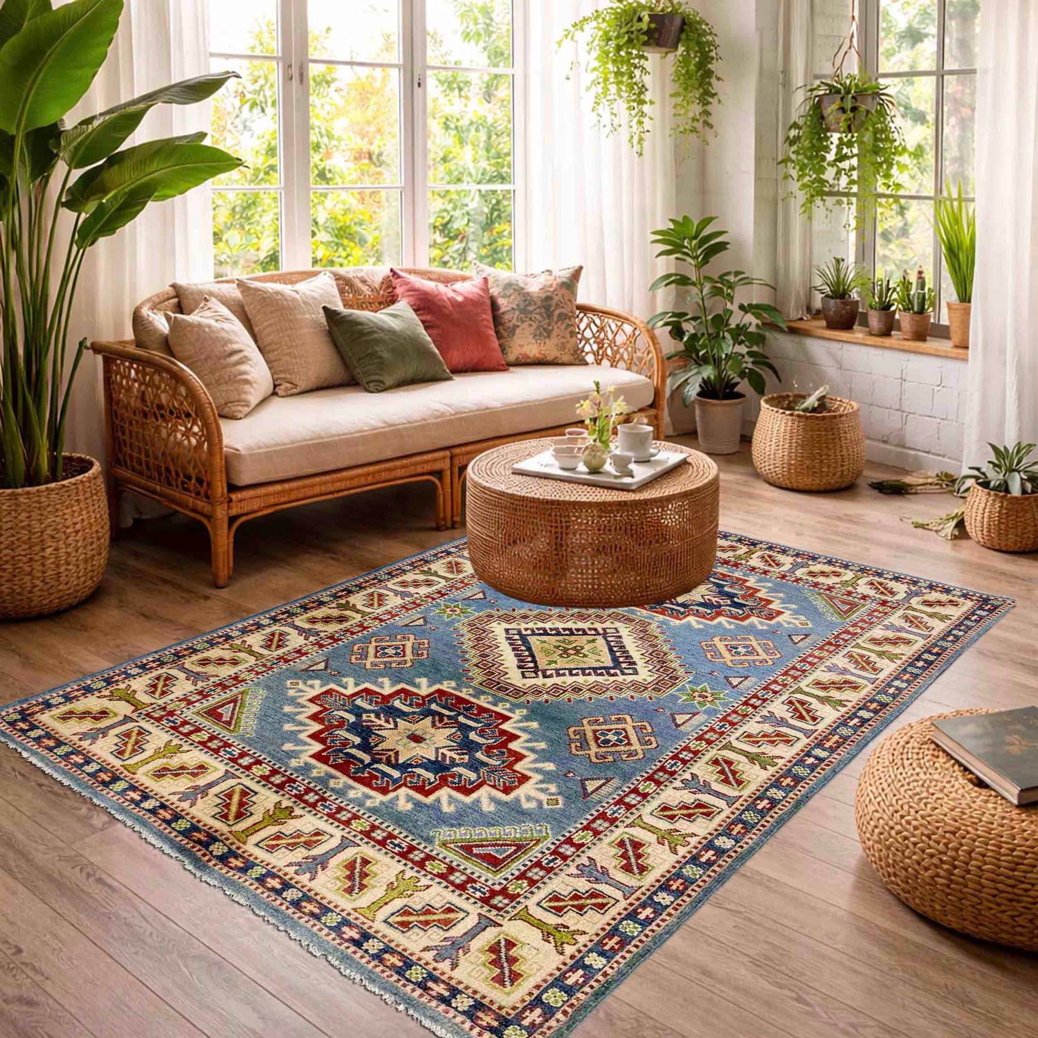 Oriental Kazak Rug 4' 0" x 5' 11" ft / 122 x 180 cm - No. R37634