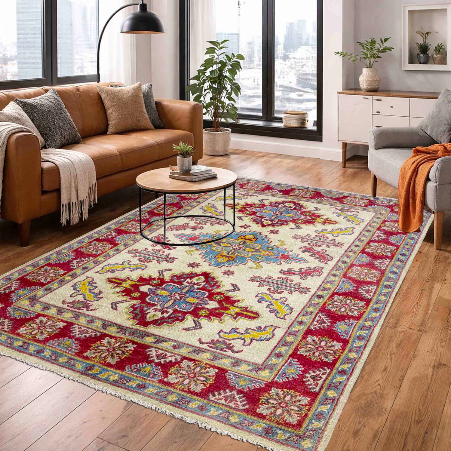 Oriental Kazak Rug 4' 0" x 5' 8" ft / 121 x 172 cm - No. R37635