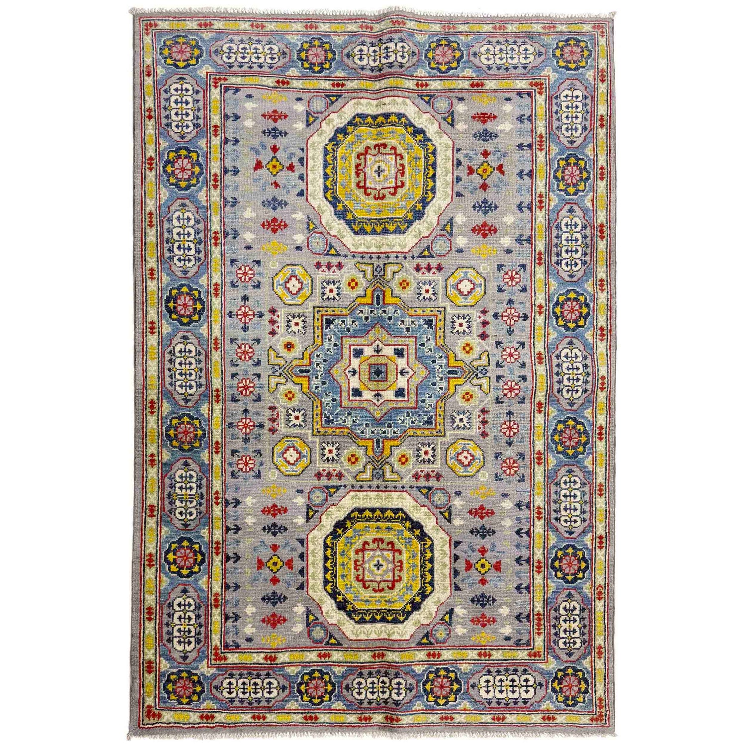 Hand Knotted Kazak Oriental Rug 3' 11" x 5' 9" ft / 119 x 176 cm - No. R37638