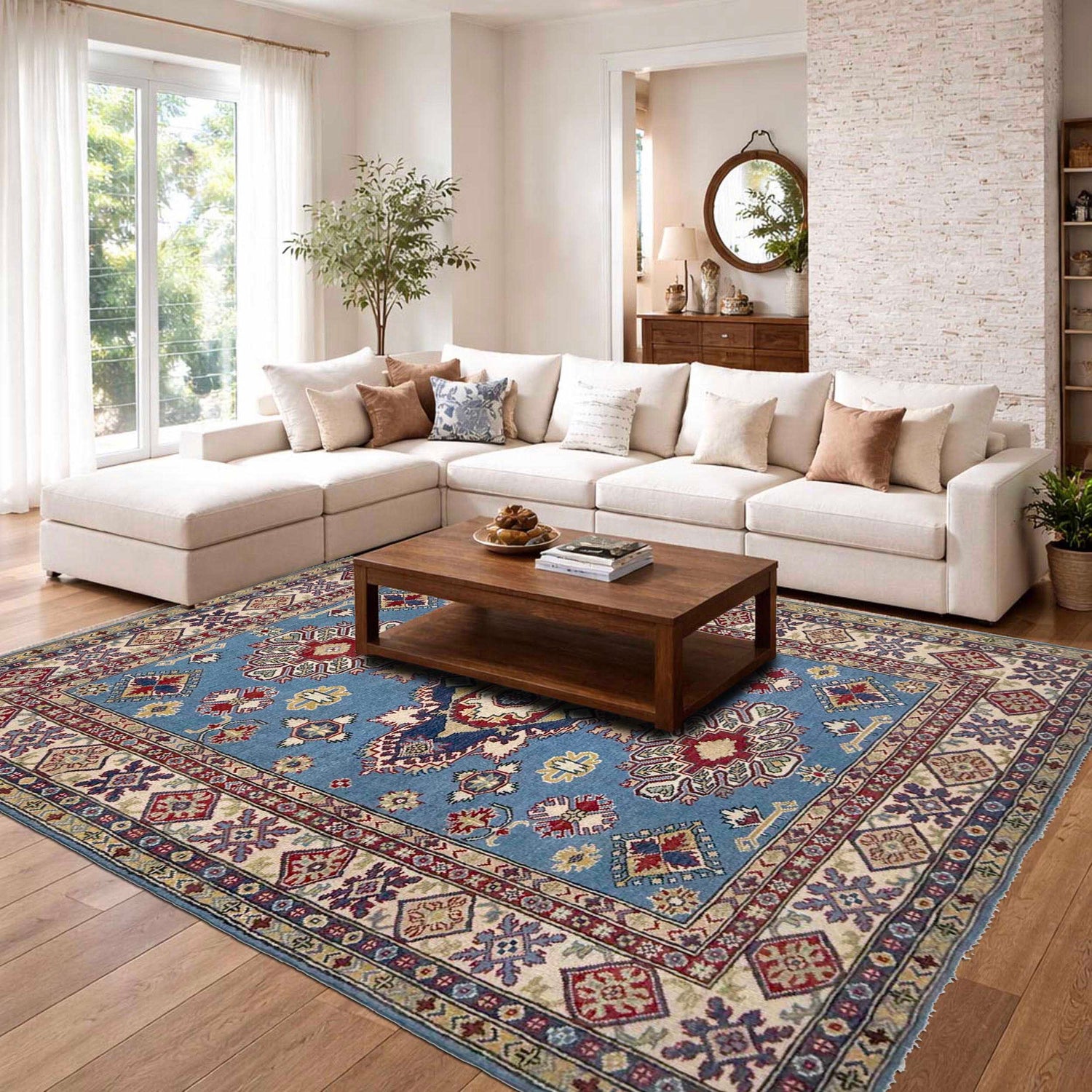 Hand Knotted Kazak Oriental Rug 5' 8" x 7' 11" ft / 173 x 242 cm - No. R37645