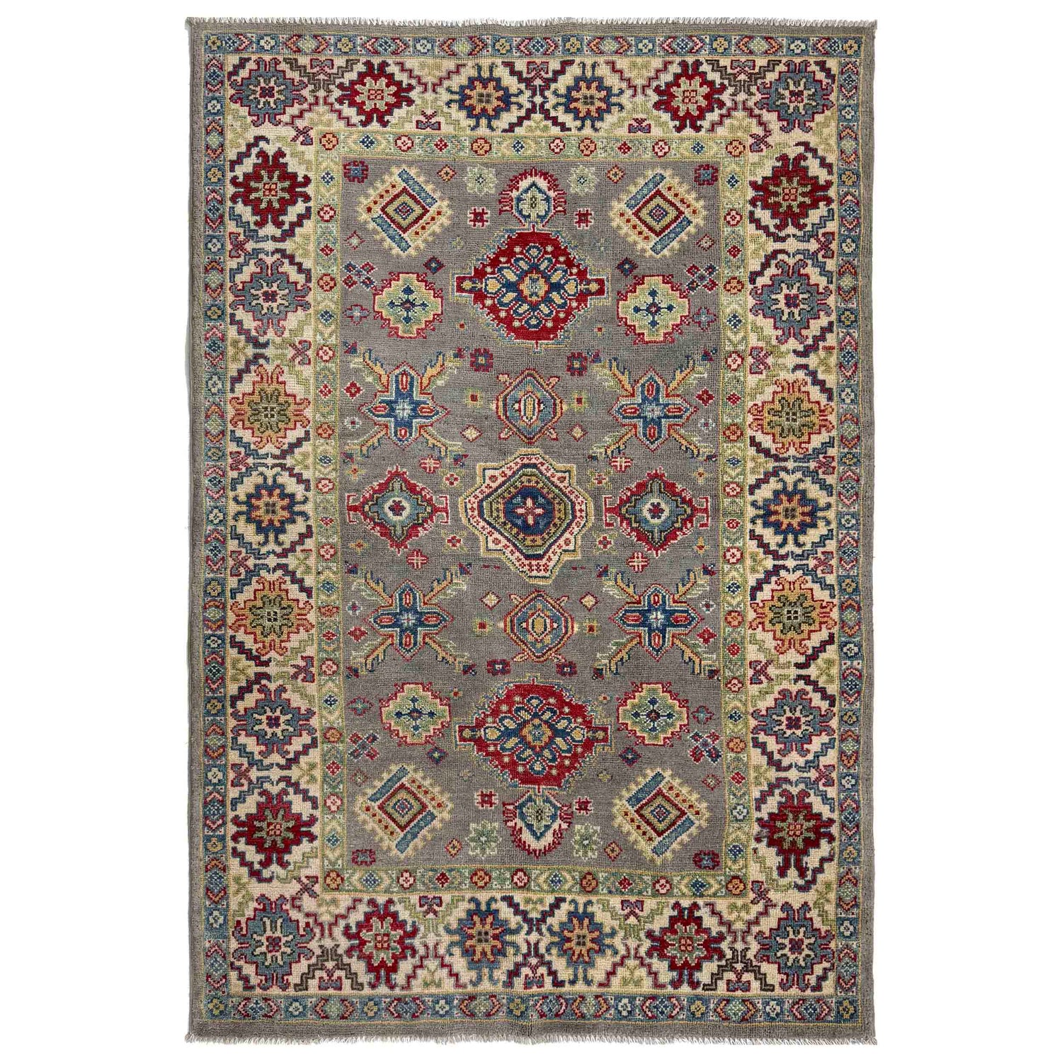 Gray Color Kazak Rug 3' 11" x 5' 10" ft / 120 x 179 cm - No. R37652
