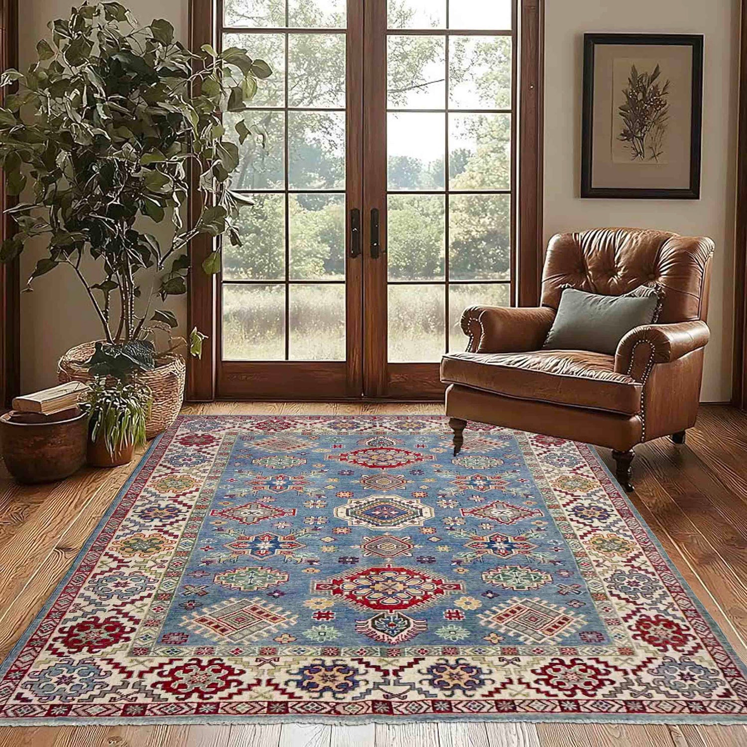 Handmade Kazak Area Rug 5' 5" x 7' 10" ft / 166 x 239 cm - No. R37656