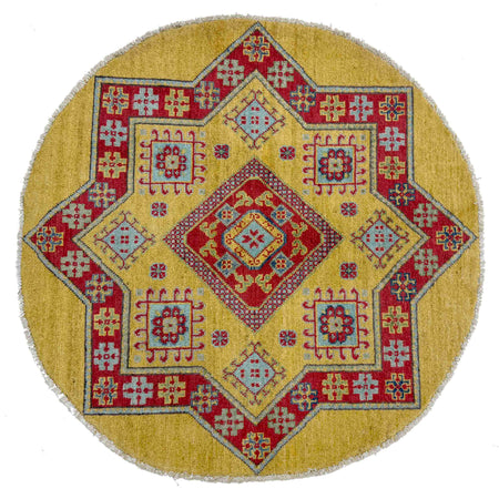 Traditional Kazak Round Area Rug 3' 2" x 3' 3" ft / 96 x 98 cm - No. R37677