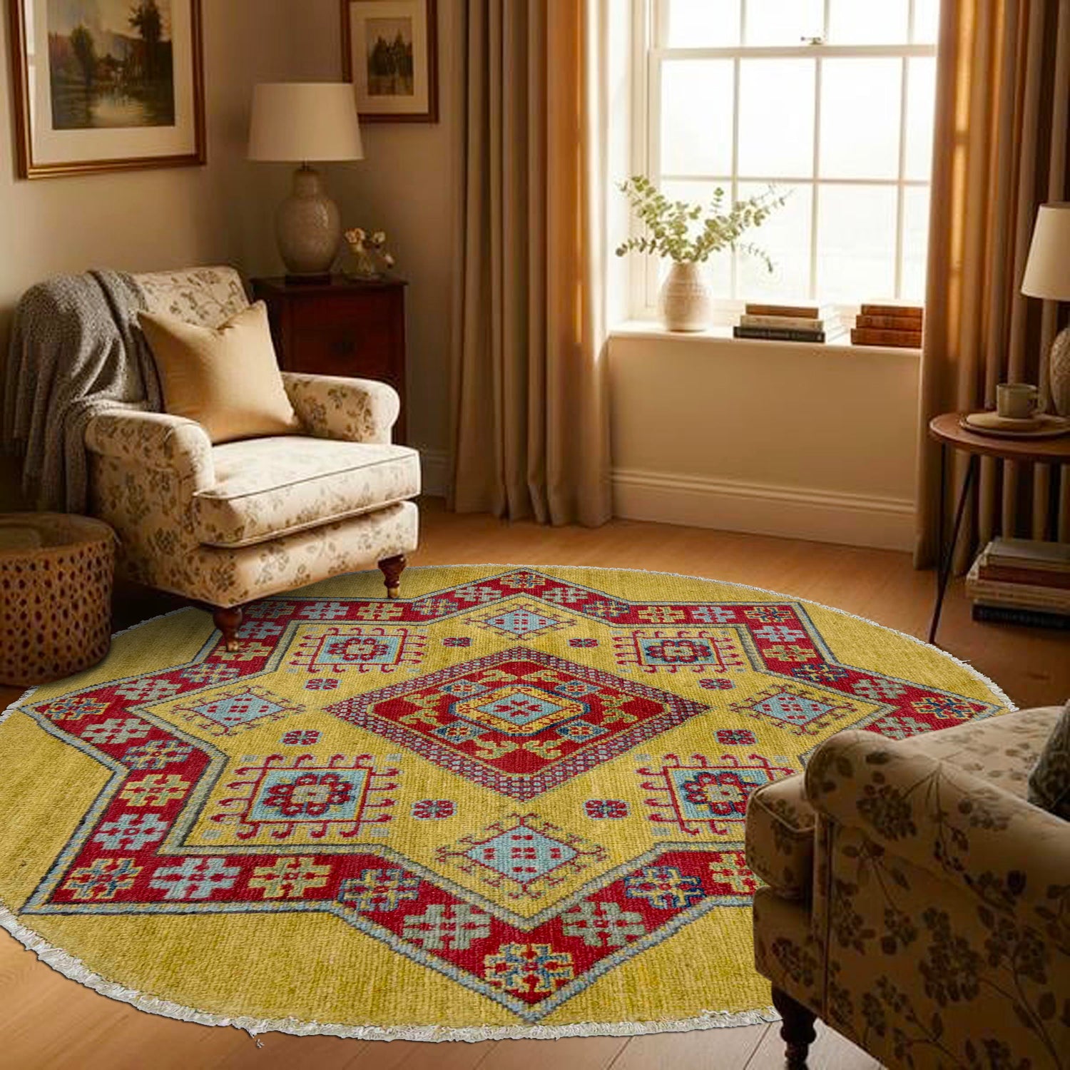 Traditional Kazak Round Area Rug 3' 2" x 3' 3" ft / 96 x 98 cm - No. R37677