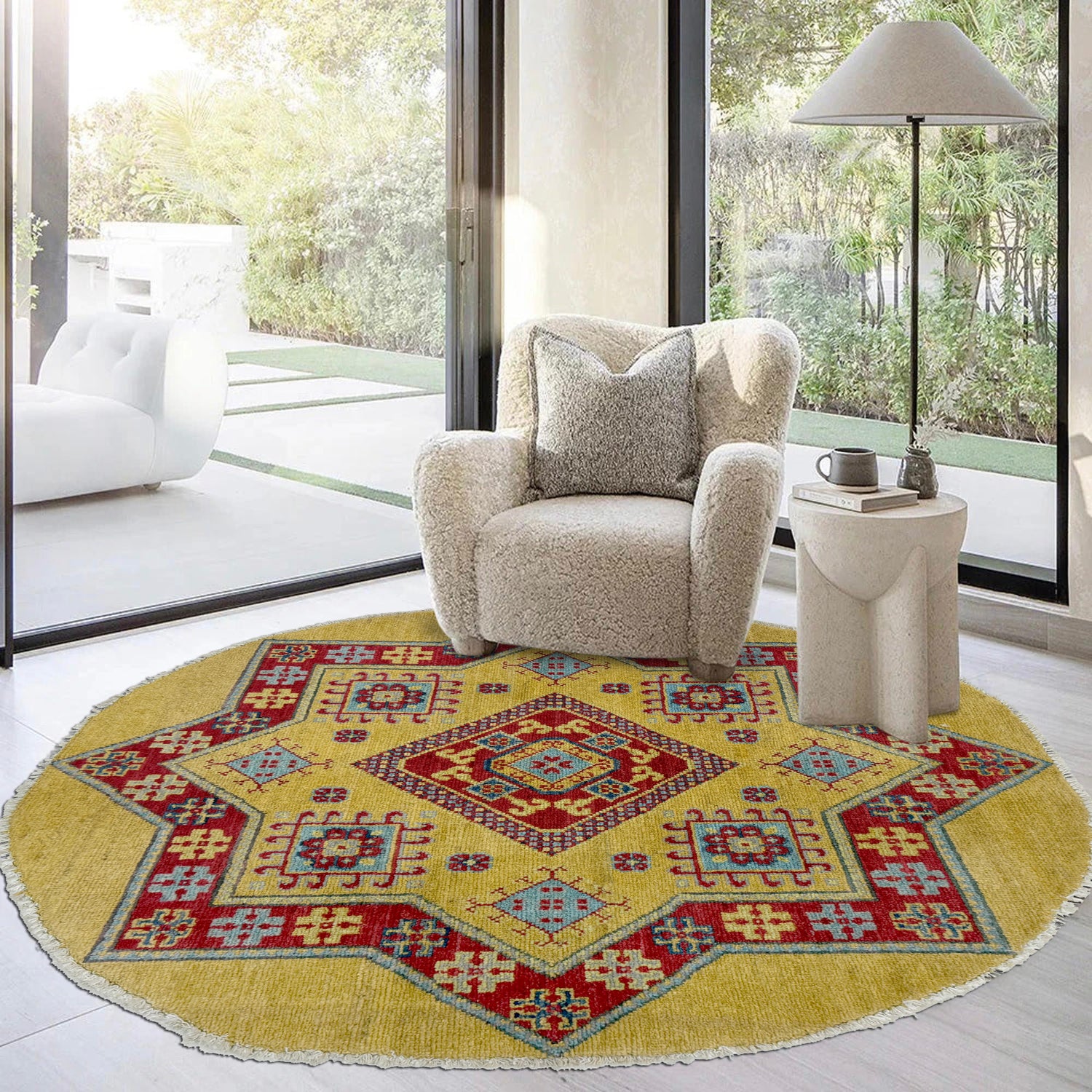 Authentic Afghan Kazak Round Rug 3' 2" x 3' 3" ft / 96 x 100 cm - No. R37678