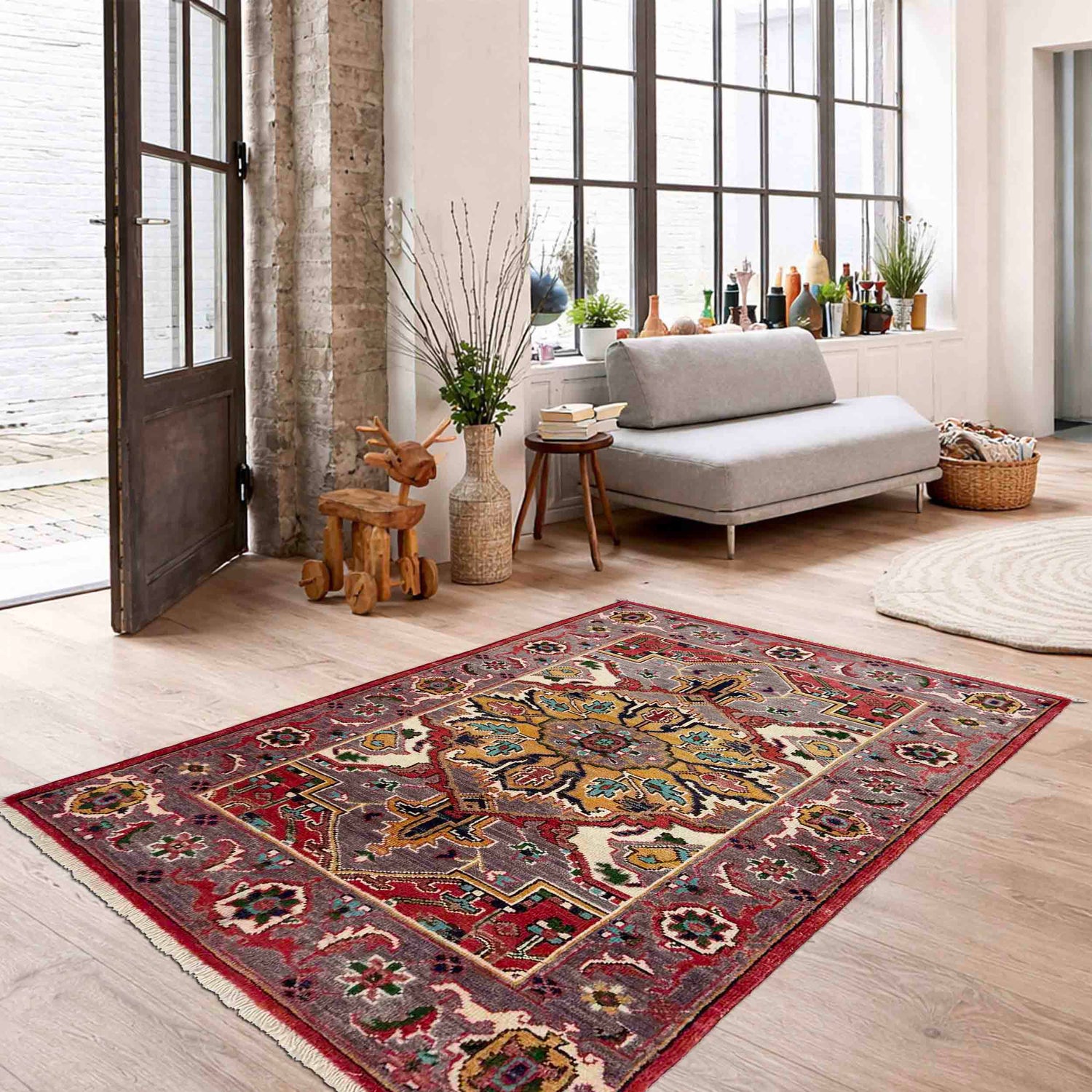 Hand Knotted Persian Design Heriz Rug 2' 9" x 4' 1" ft / 83 x 125 cm - No. R37717