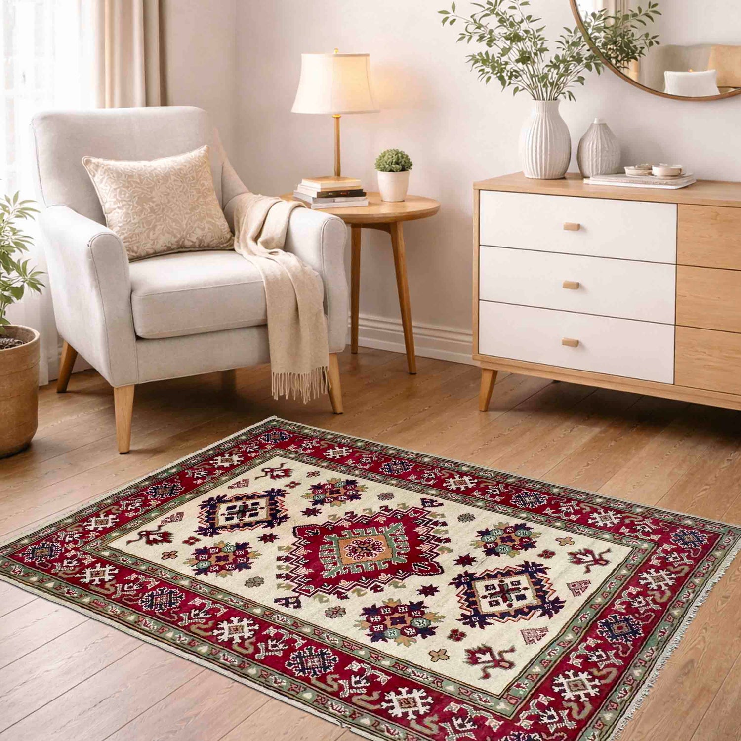 Hand knotted Kazak Carpet 3' 2" x 4' 3" ft / 97 x 129 cm - No. R37729