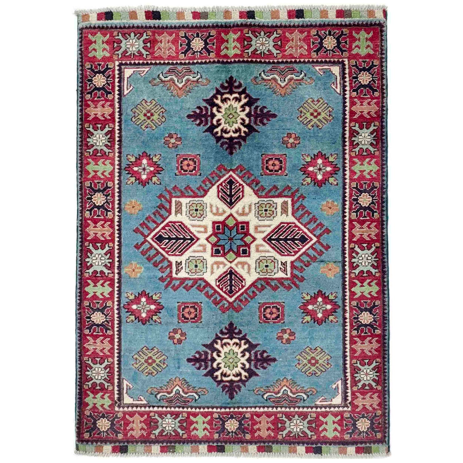 Blue Color Kazak Rug 3' 3" x 4' 8" ft / 99 x 142 cm - No. R37732