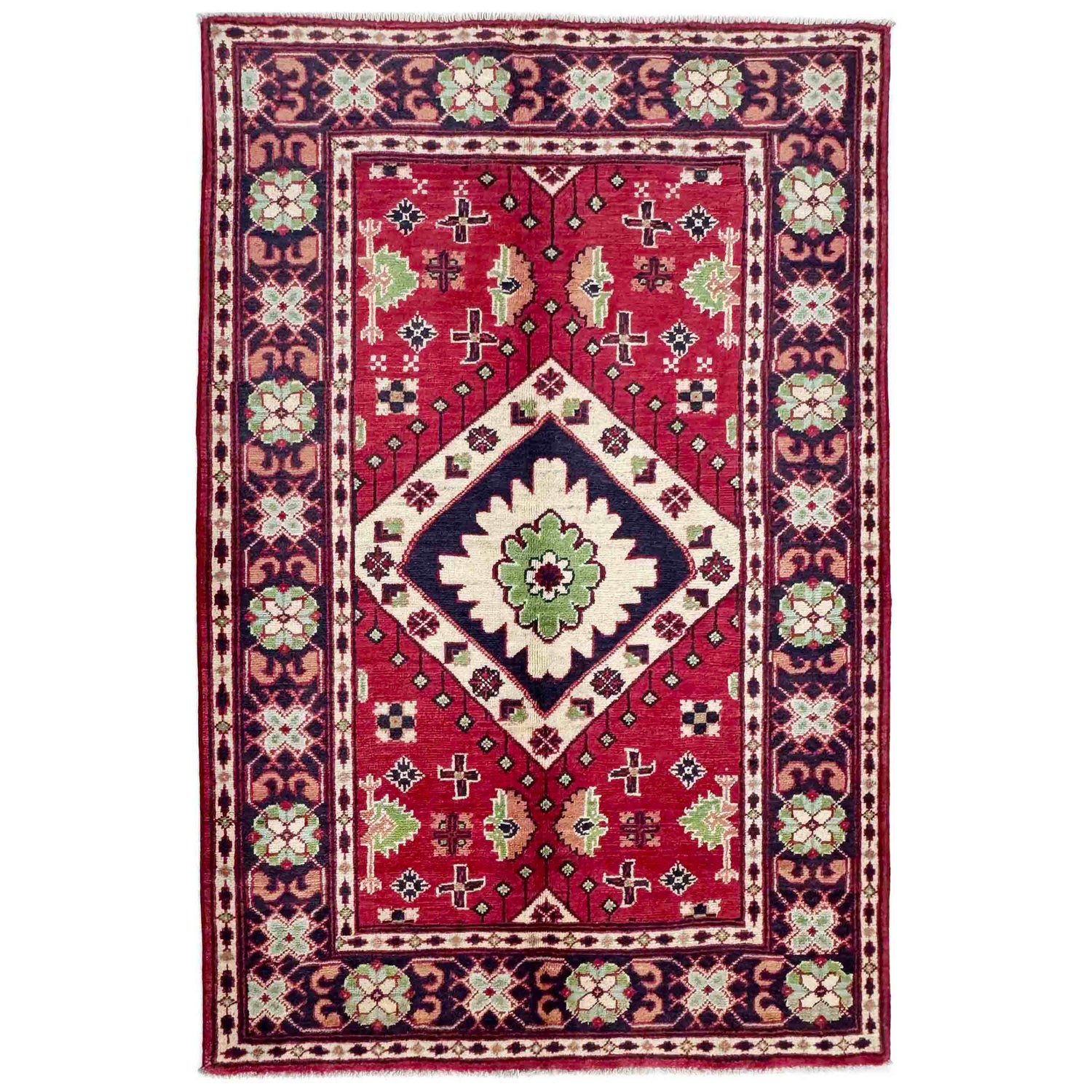 Handmade Kazak Area Rug 3' 3" x 4' 10" ft / 99 x 148 cm - No. R37734