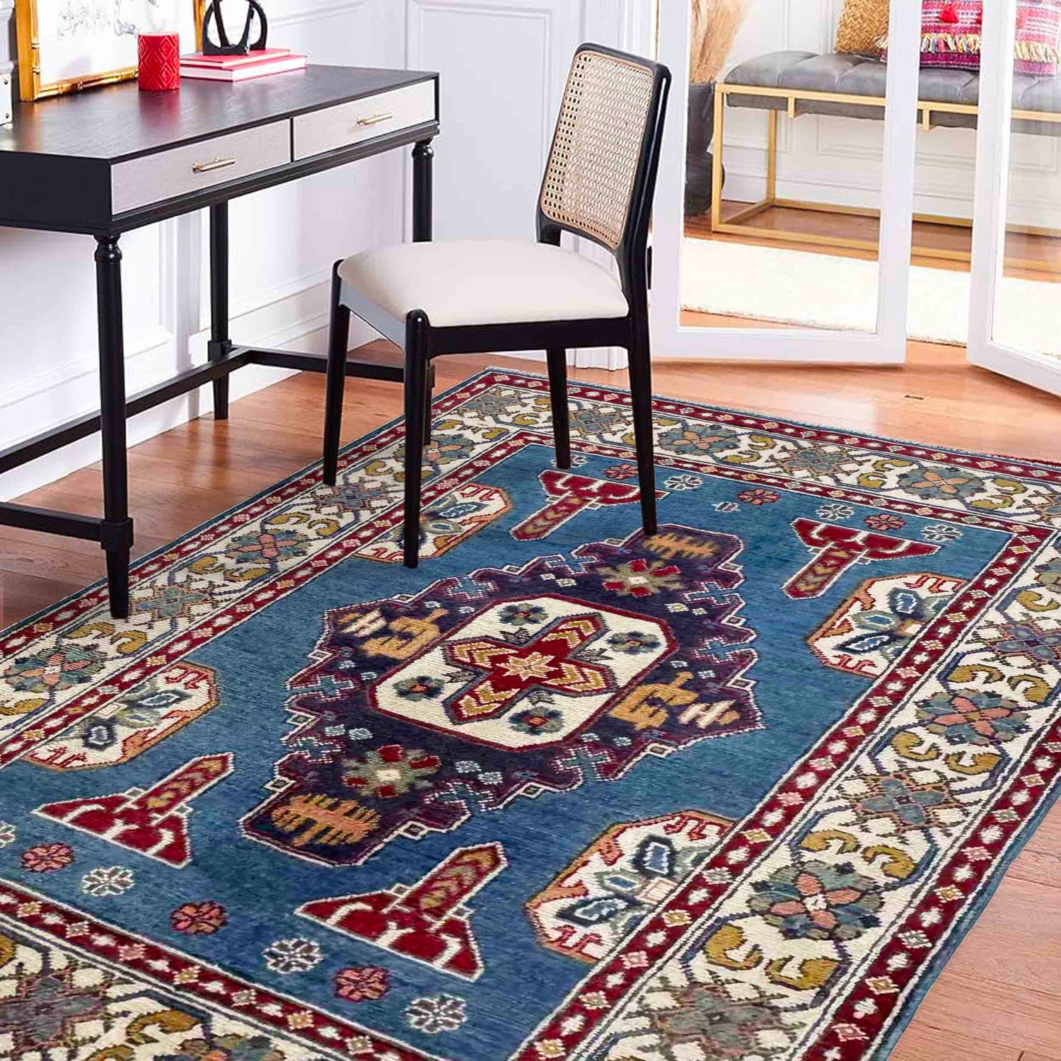 Hand Knotted Kazak Oriental Rug 3' 3" x 4' 9" ft / 98 x 145 cm - No. R37738