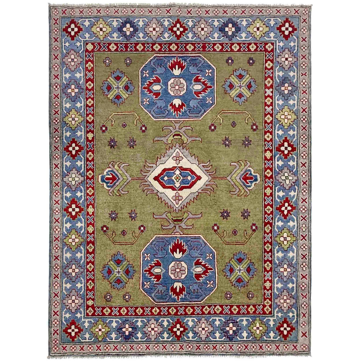 Hand Knotted Kazak Oriental Rug 5' 2" x 6' 10" ft / 157 x 209 cm - No. R37742