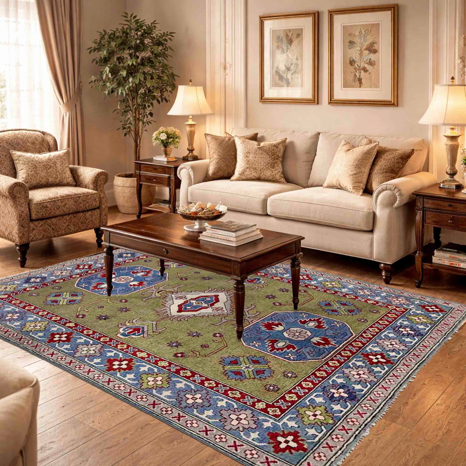 Hand Knotted Kazak Oriental Rug 5' 2" x 6' 10" ft / 157 x 209 cm - No. R37742