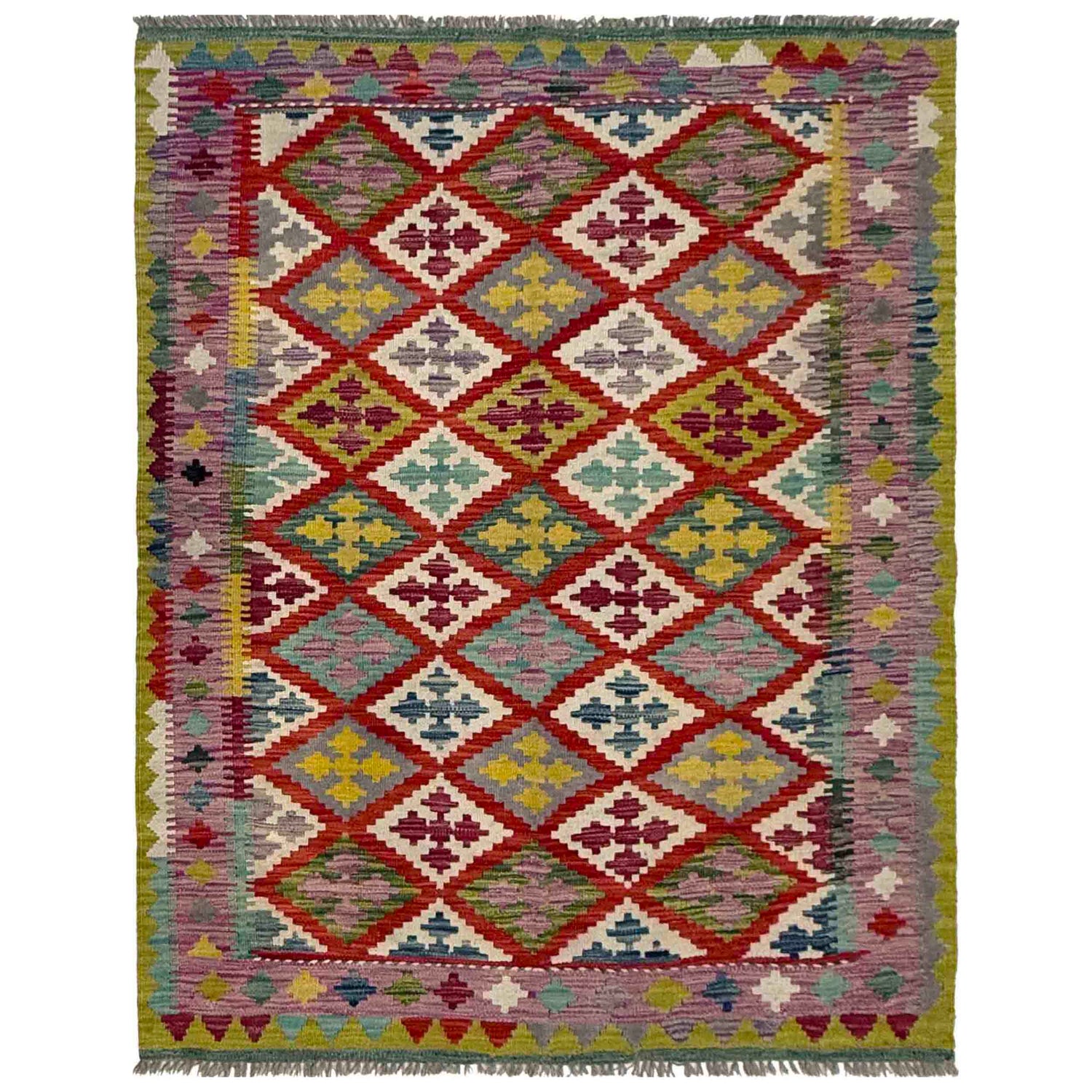Handmade Afghan Vegetable Kilim 3' 10" x 5' 1" ft / 116 x 155 cm - No. R37789