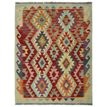 Multi Color ful Flat-Weave Wool Kilim 3' 3" x 4' 8" ft / 100 x 143 cm - No. R37795