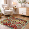 Multi Color ful Flat-Weave Wool Kilim 3' 3" x 4' 8" ft / 100 x 143 cm - No. R37795