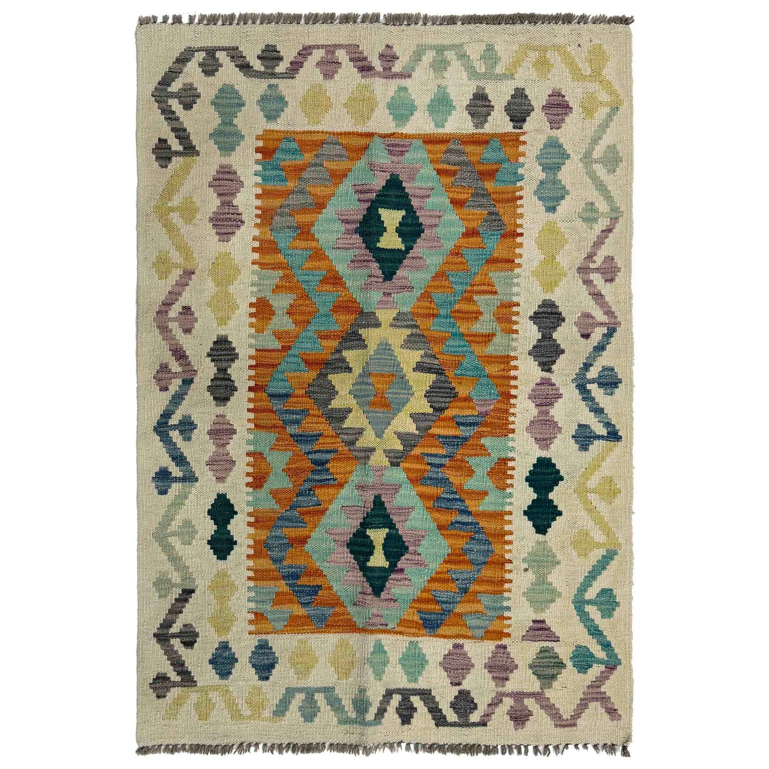 Multi Color ful Flat-Weave Wool Kilim 2' 7" x 4' 0" ft / 80 x 123 cm - No. R37797