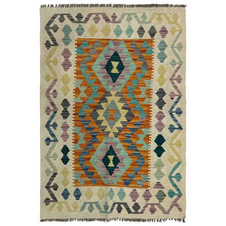 Multi Color ful Flat-Weave Wool Kilim 2' 7" x 4' 0" ft / 80 x 123 cm - No. R37797
