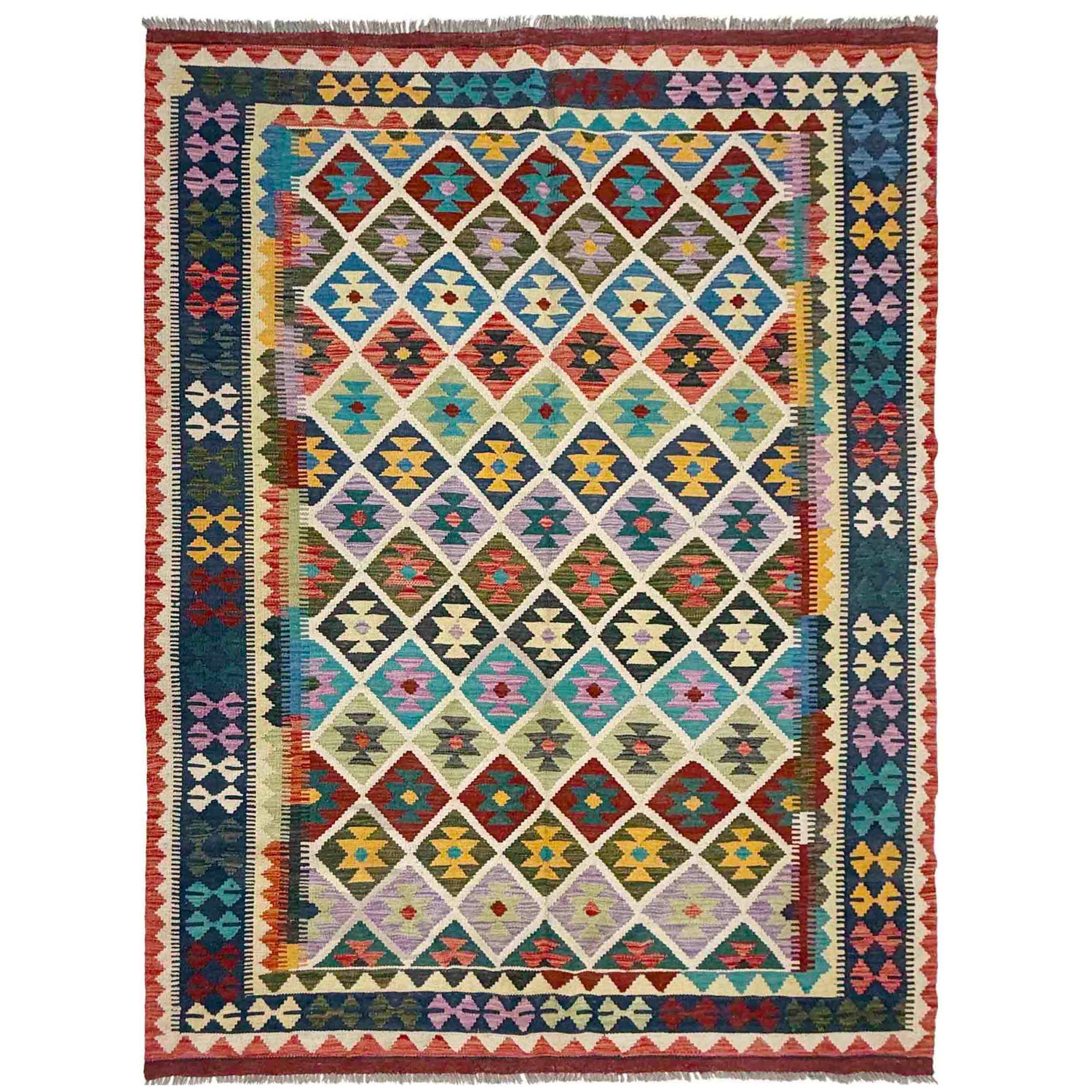 Hand Made Afghan Kilim 5' 9" x 8' 5" ft / 174 x 257 cm - No. R37806