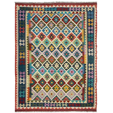 Hand Made Afghan Kilim 5' 9" x 8' 5" ft / 174 x 257 cm - No. R37806