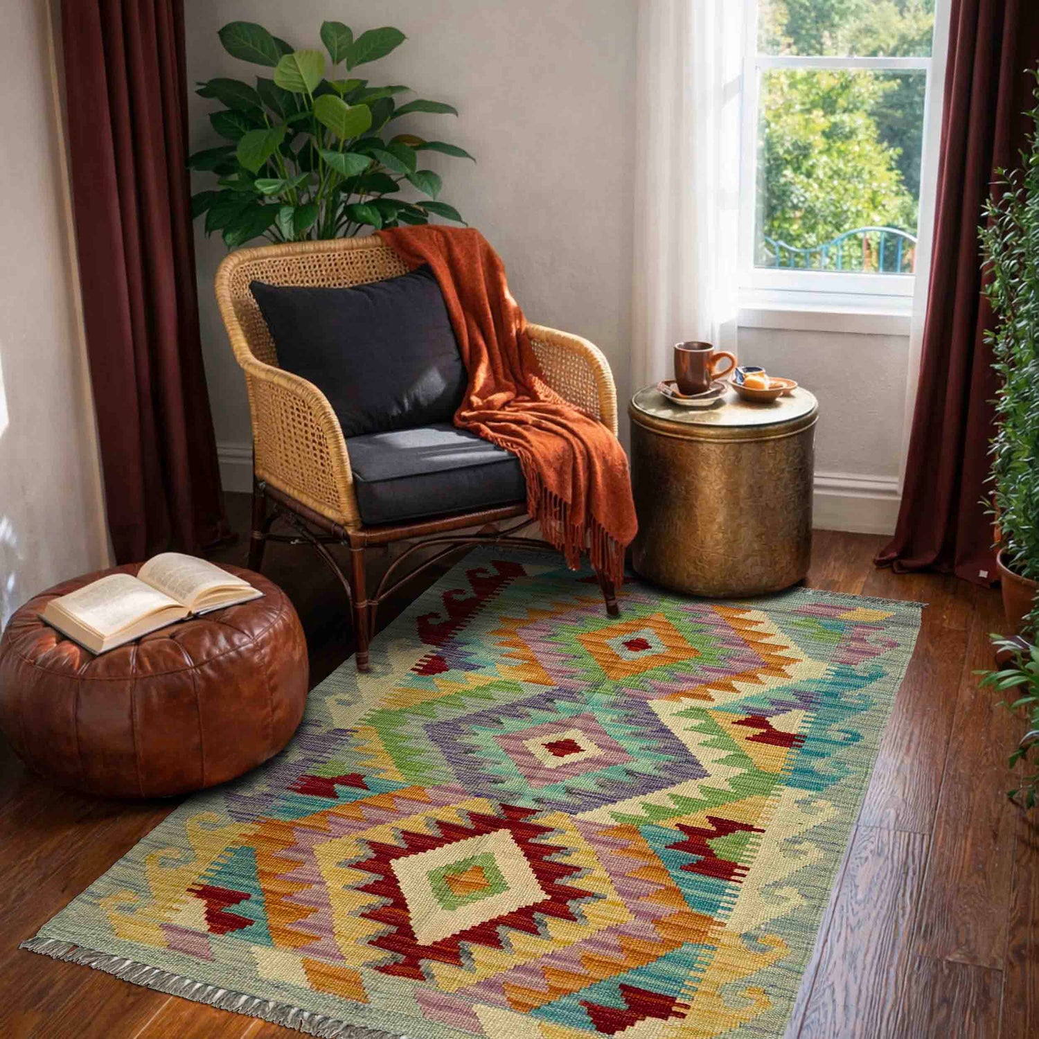 Hand Knotted Afghan Style Kilim 2' 5" x 3' 10" ft / 74 x 117 cm - No. R37811