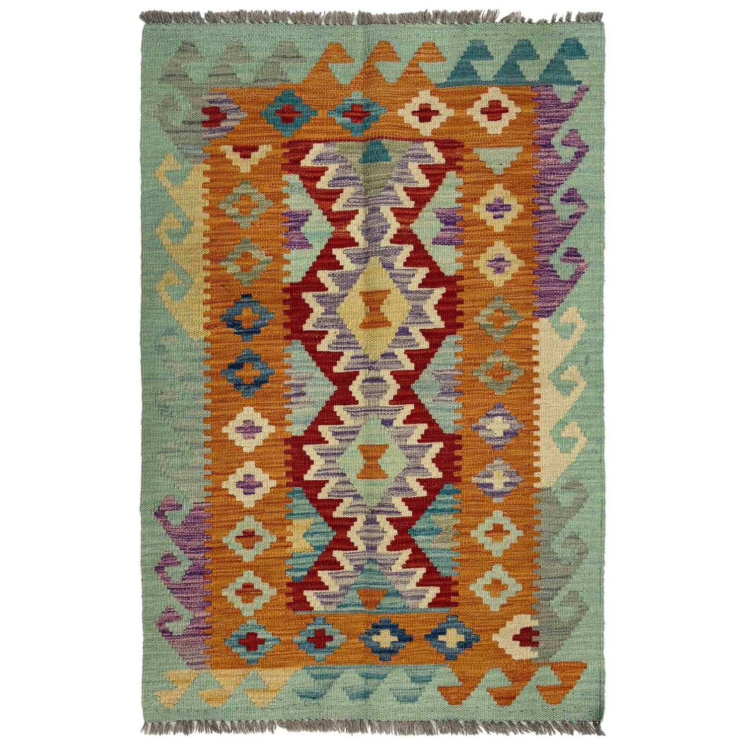 Hand Woven Wool Kelim 2' 7" x 4' 2" ft / 79 x 126 cm - No. R37812