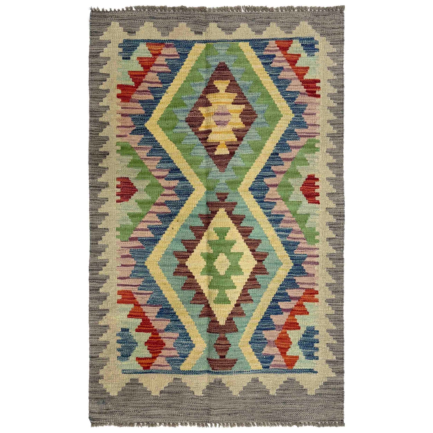 Handmade Turkish Design Wool Kilim 2' 5" x 3' 11" ft / 74 x 120 cm - No. R37814