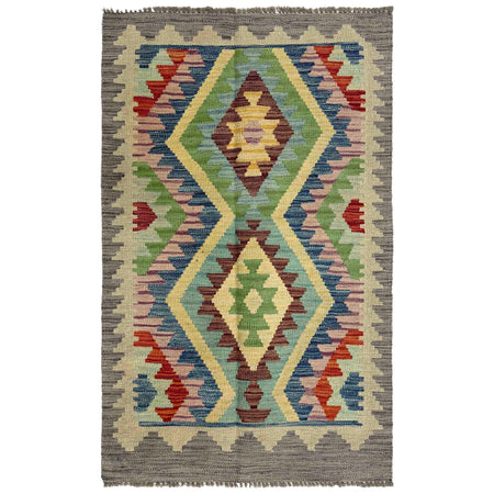 Handmade Turkish Design Wool Kilim 2' 5" x 3' 11" ft / 74 x 120 cm - No. R37814