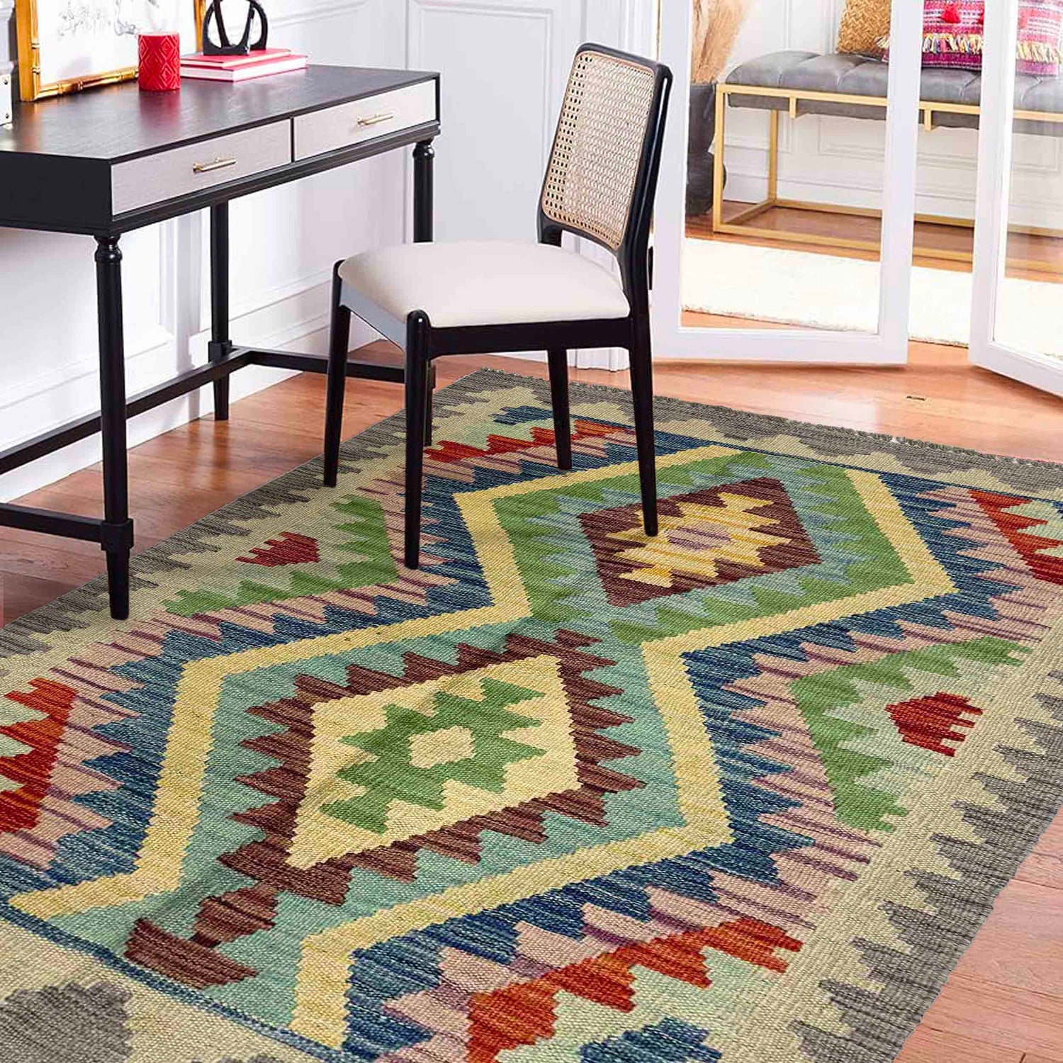 Handmade Turkish Design Wool Kilim 2' 5" x 3' 11" ft / 74 x 120 cm - No. R37814