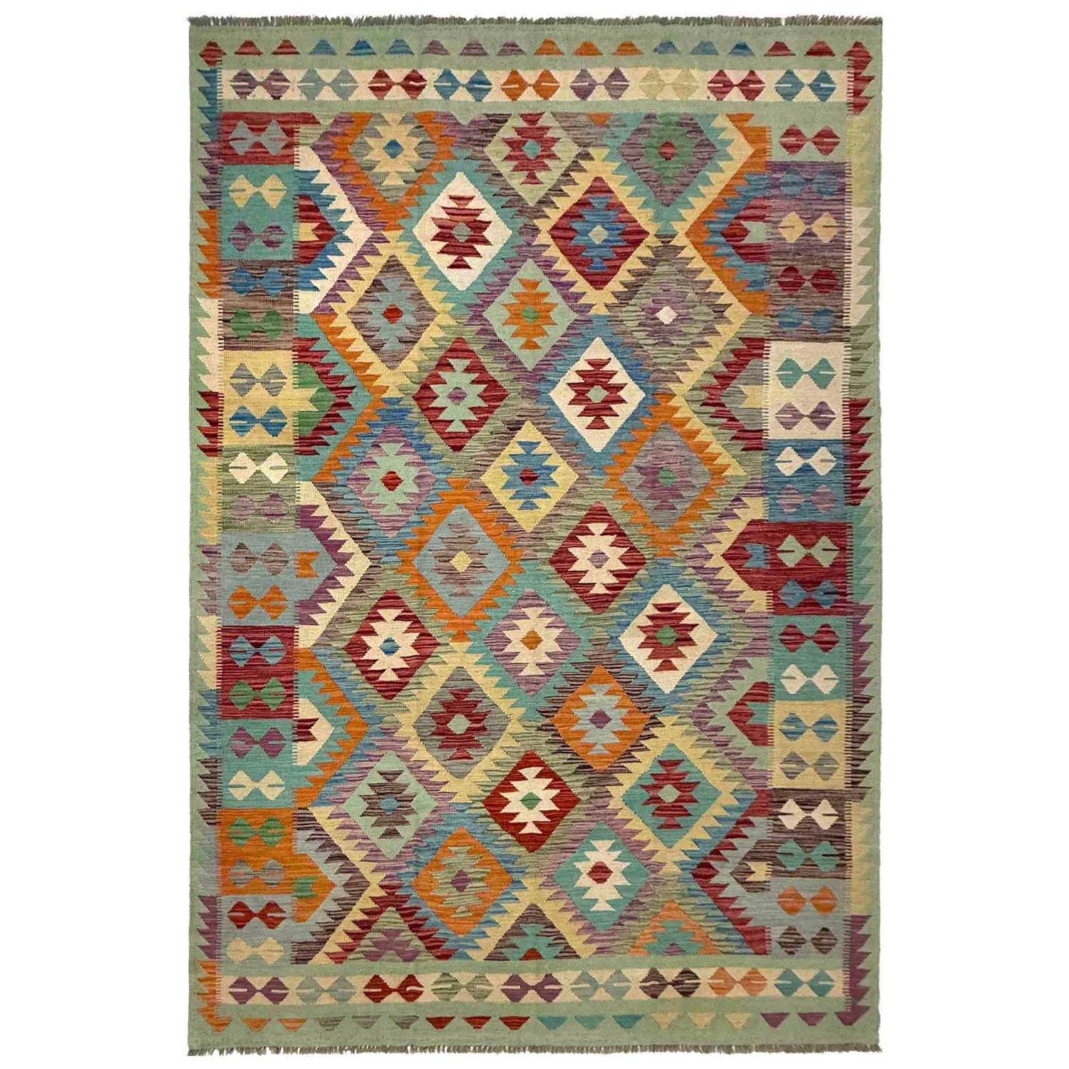 Hand Knotted Afghan Style Kilim 6' 5" x 9' 11" ft / 196 x 303 cm - No. R37823