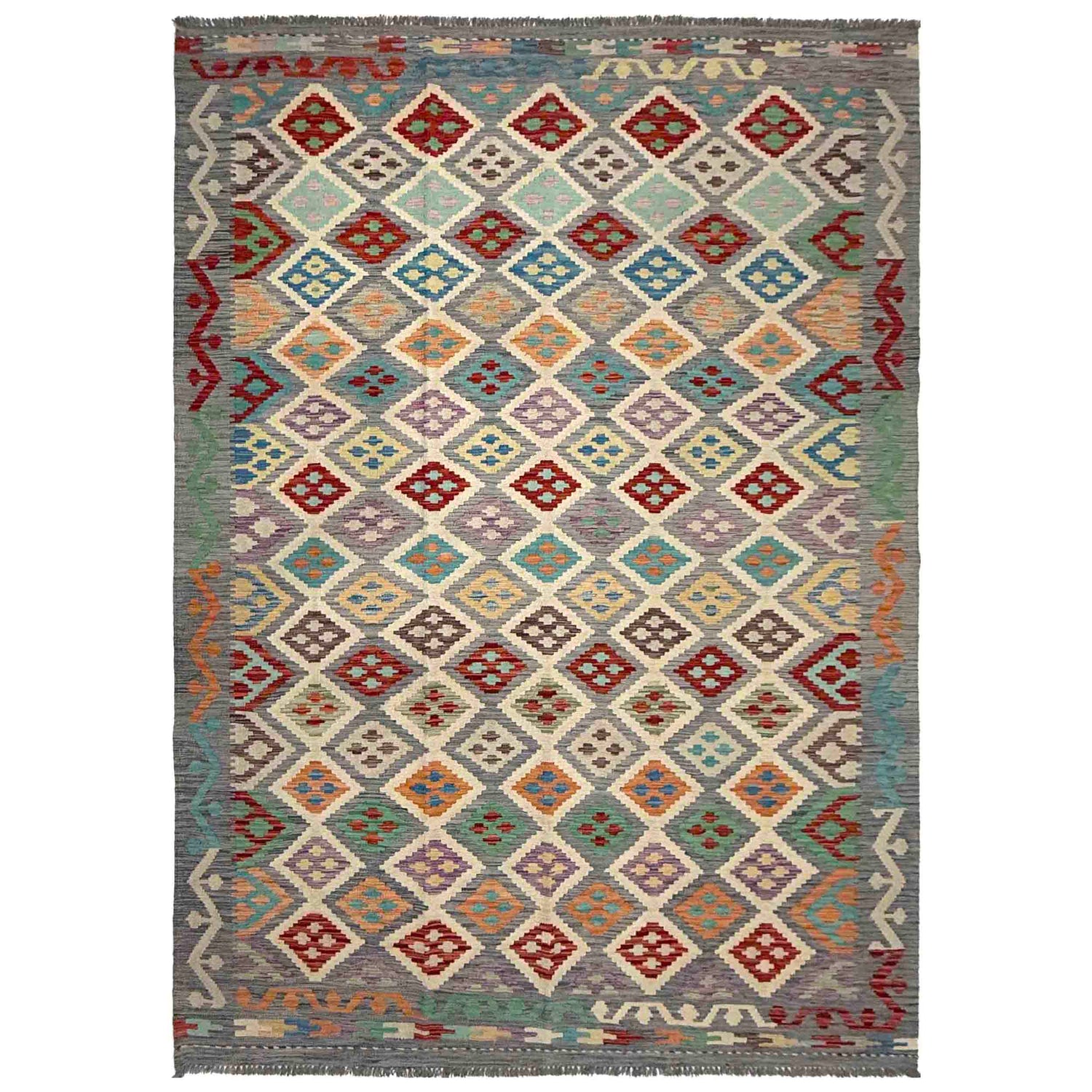 Hand Woven Wool Kelim 6' 4" x 9' 9" ft / 192 x 298 cm - No. R37861