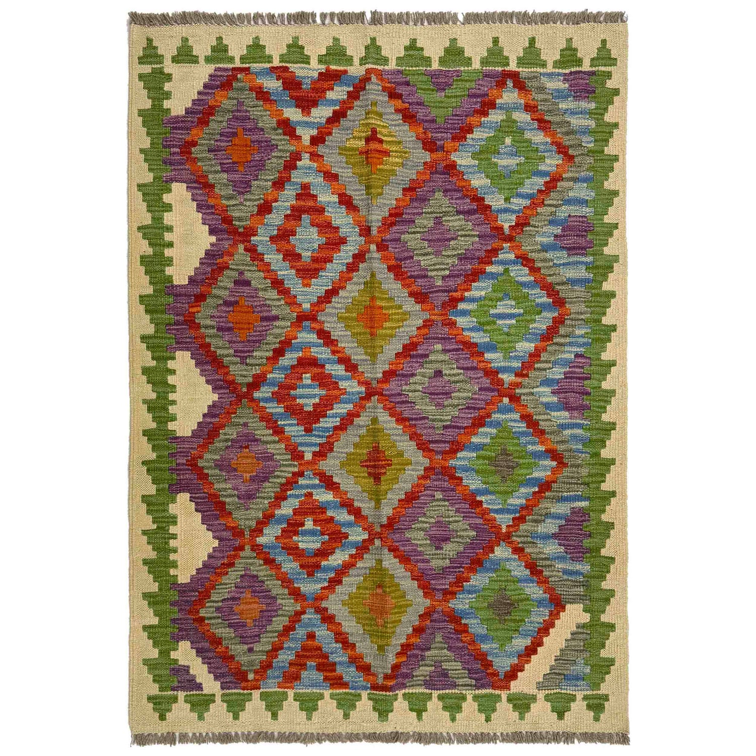 Handmade Vegetable Kelim 3' 3" x 4' 9" ft / 100 x 145 cm - No. R37868