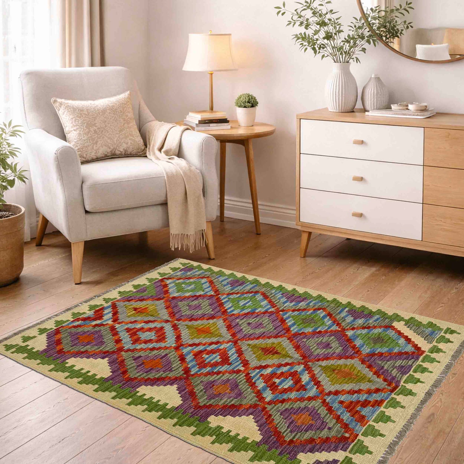 Handmade Vegetable Kelim 3' 3" x 4' 9" ft / 100 x 145 cm - No. R37868